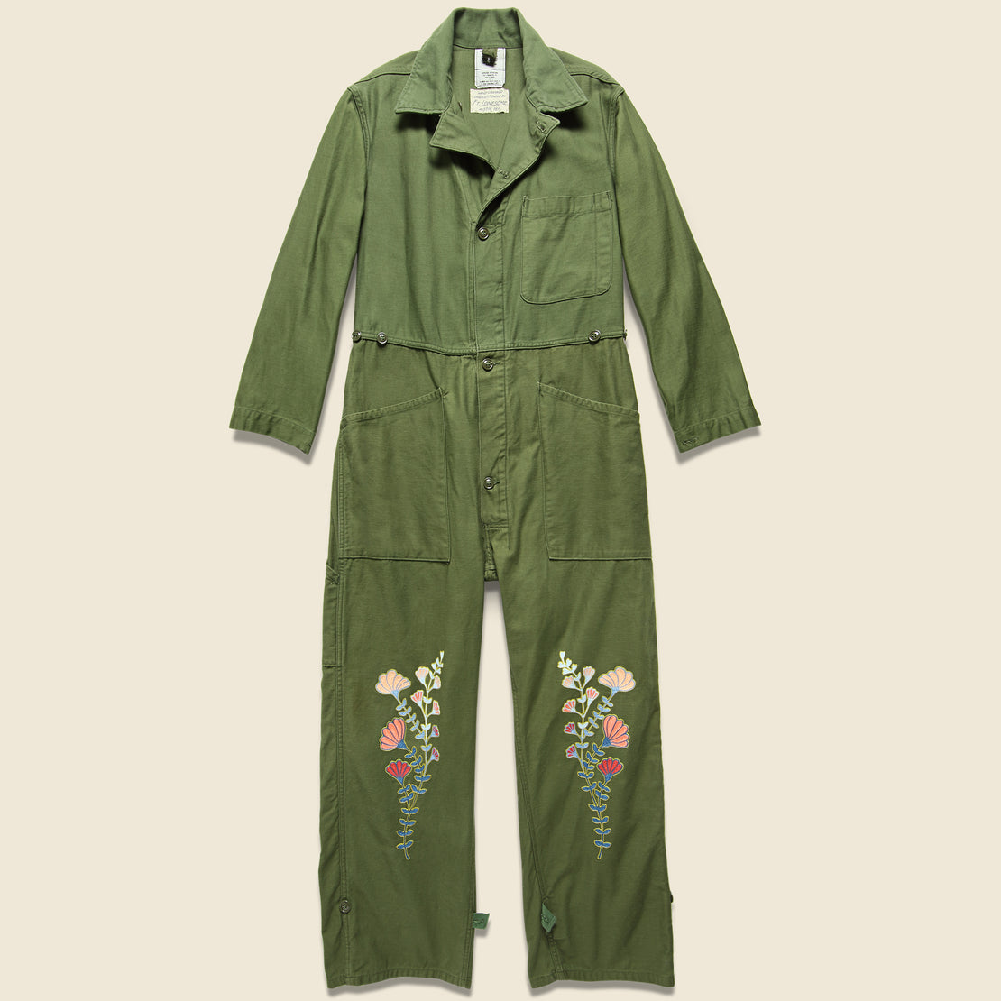Fort Lonesome Floral Flourish Military Jumpsuit - Army Green