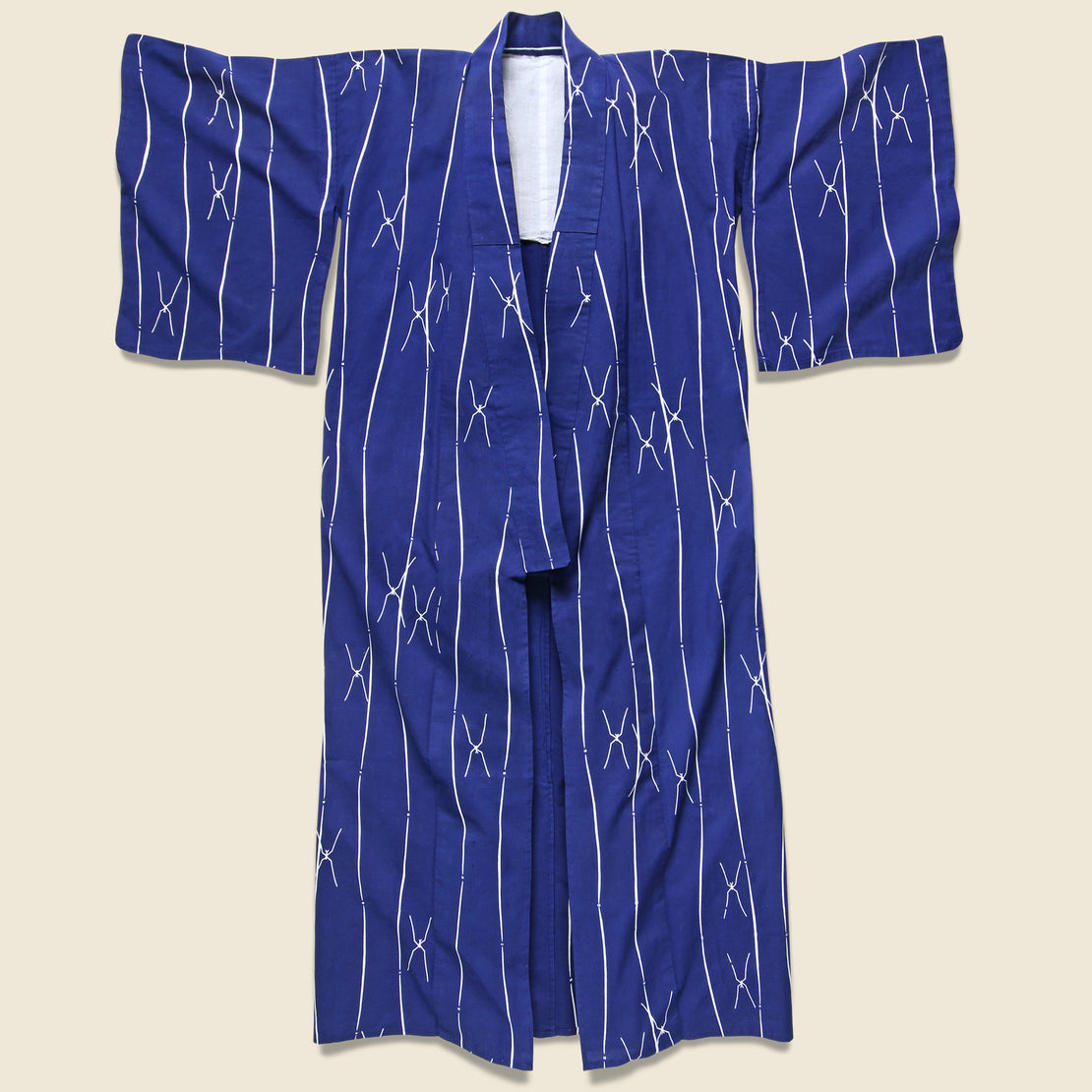 Vintage Long Stripe & X Kimono Robe - Bright Indigo/White