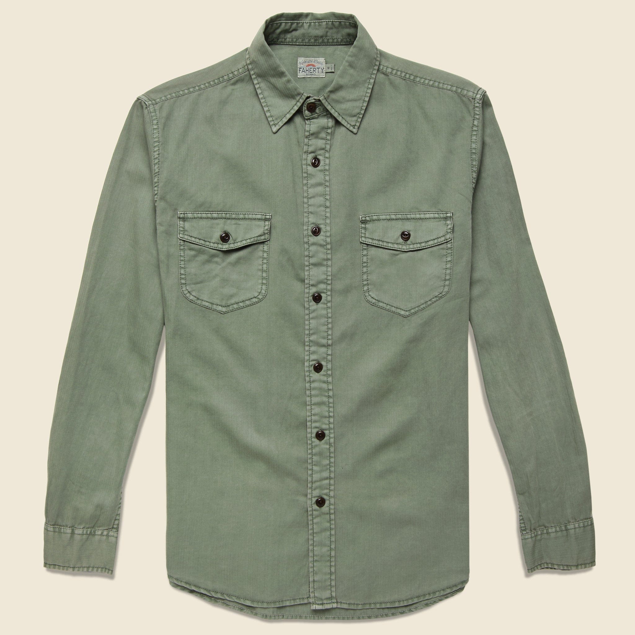 Washed Chino Shirt - Olive - Faherty - STAG Provisions - Tops - L/S Woven - Solid