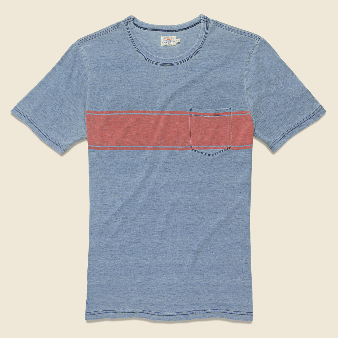 Faherty Surf Stripe Pocket Tee - Blue/Red