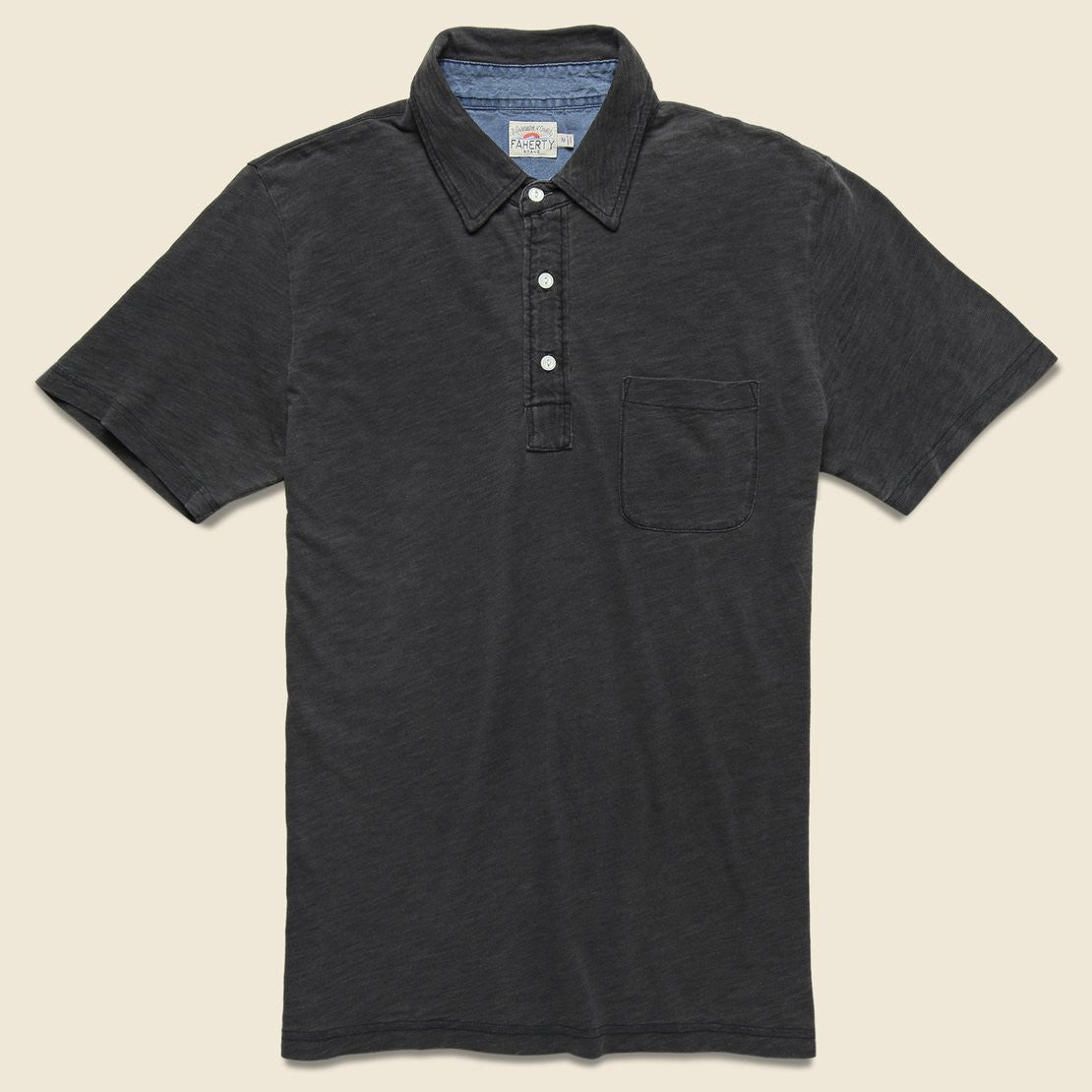 Faherty Indigo Dyed Polo Shirt - Black Wash