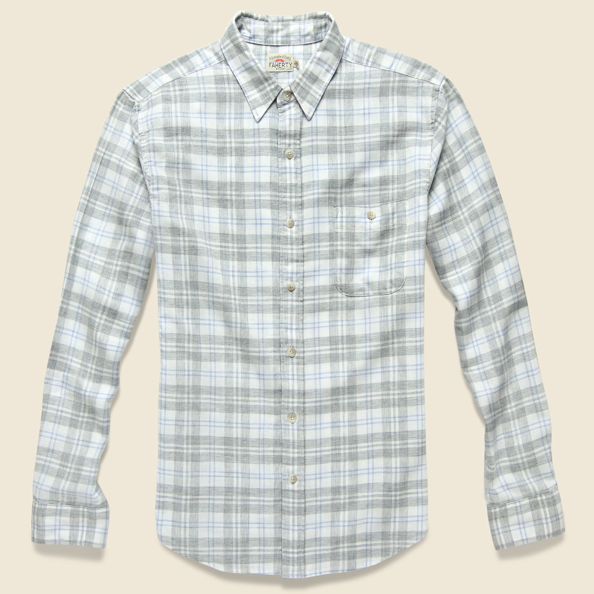 Signature Washed Twill Shirt - Grey/Cream - Faherty - STAG Provisions - Tops - L/S Woven - Plaid