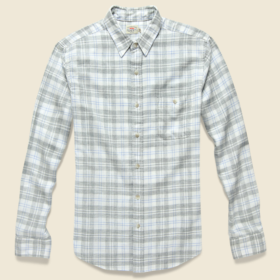 Faherty Signature Washed Twill Shirt - Grey/Cream