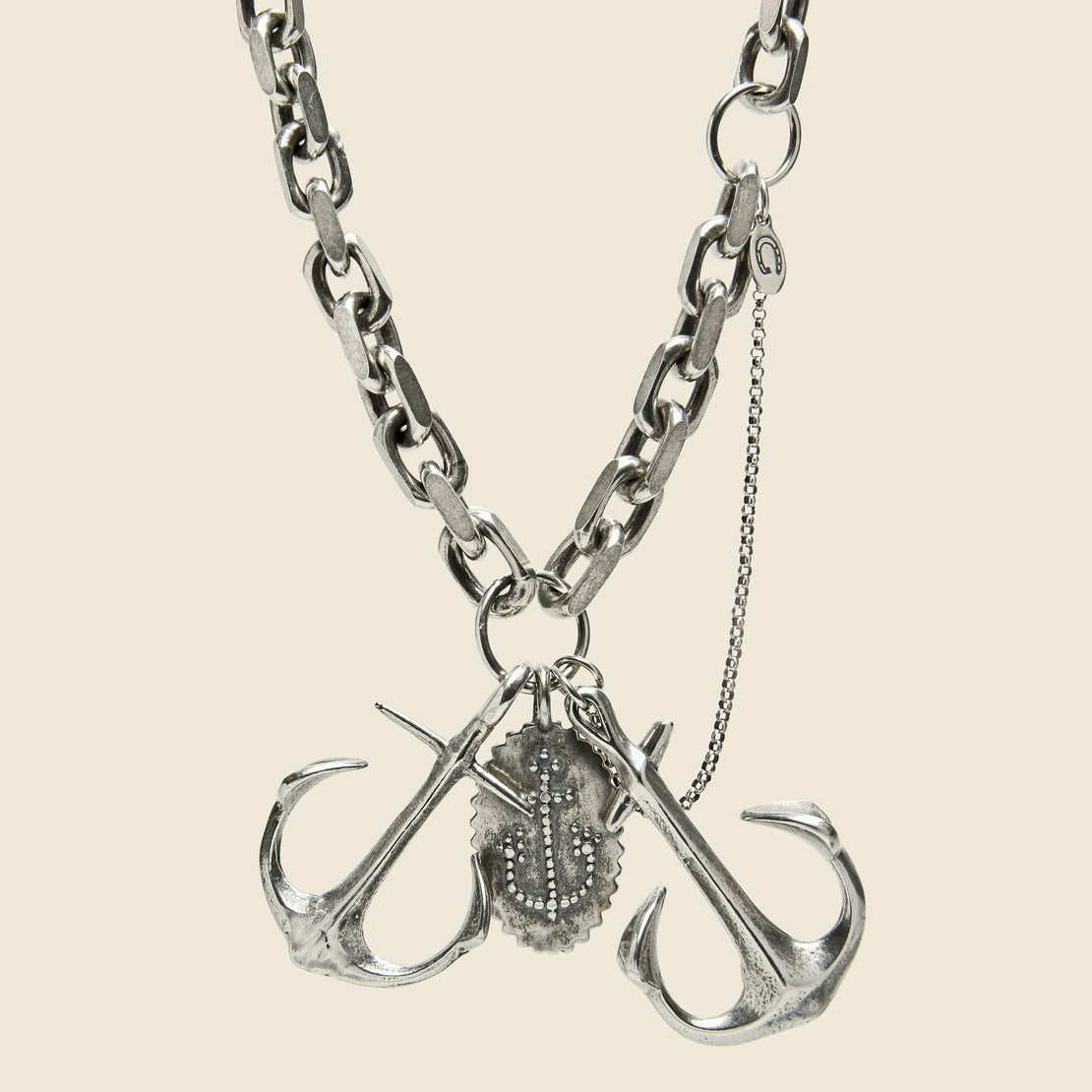 Giles & Brother Triple Anchor Necklace - Sterling Silver