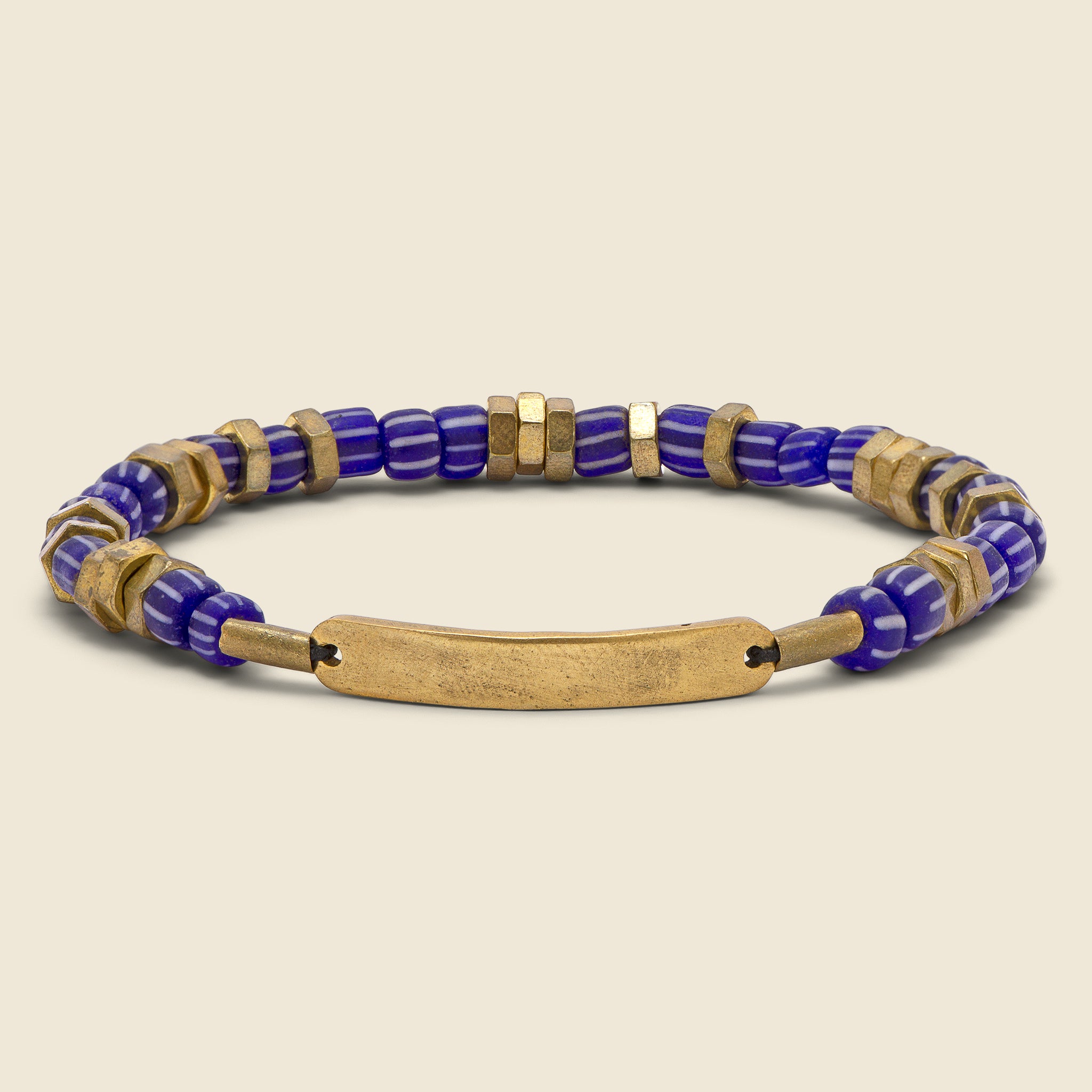 
                          ID Bar Vintage Striped Beaded Bracelet - Brass/Blue - Giles &amp; Brother - STAG Provisions - Accessories - Cuffs
                        