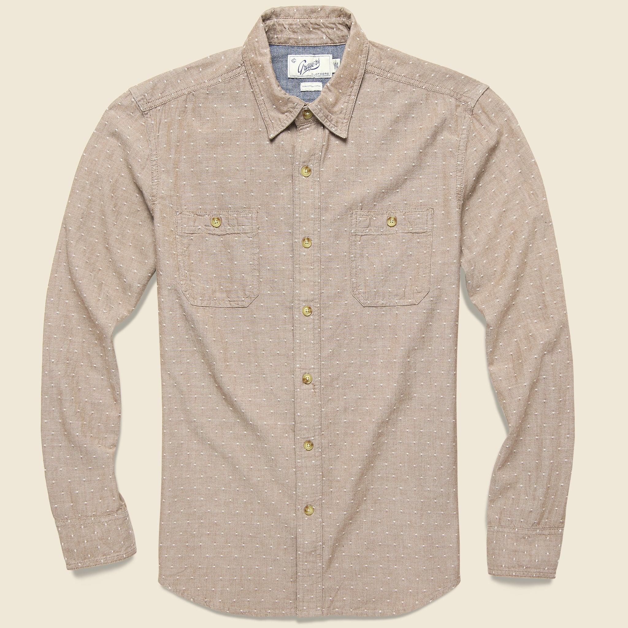 Hillwood Chambray Dobby Shirt - Mushroom - Grayers - STAG Provisions - Tops - L/S Woven - Other Pattern