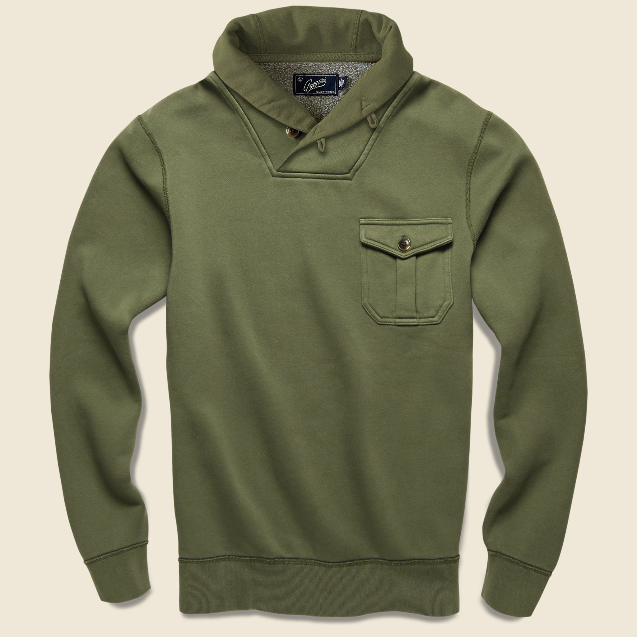 Fleece Military Shawl Pullover - Fatigue - Grayers - STAG Provisions - Tops - Fleece / Sweatshirt
