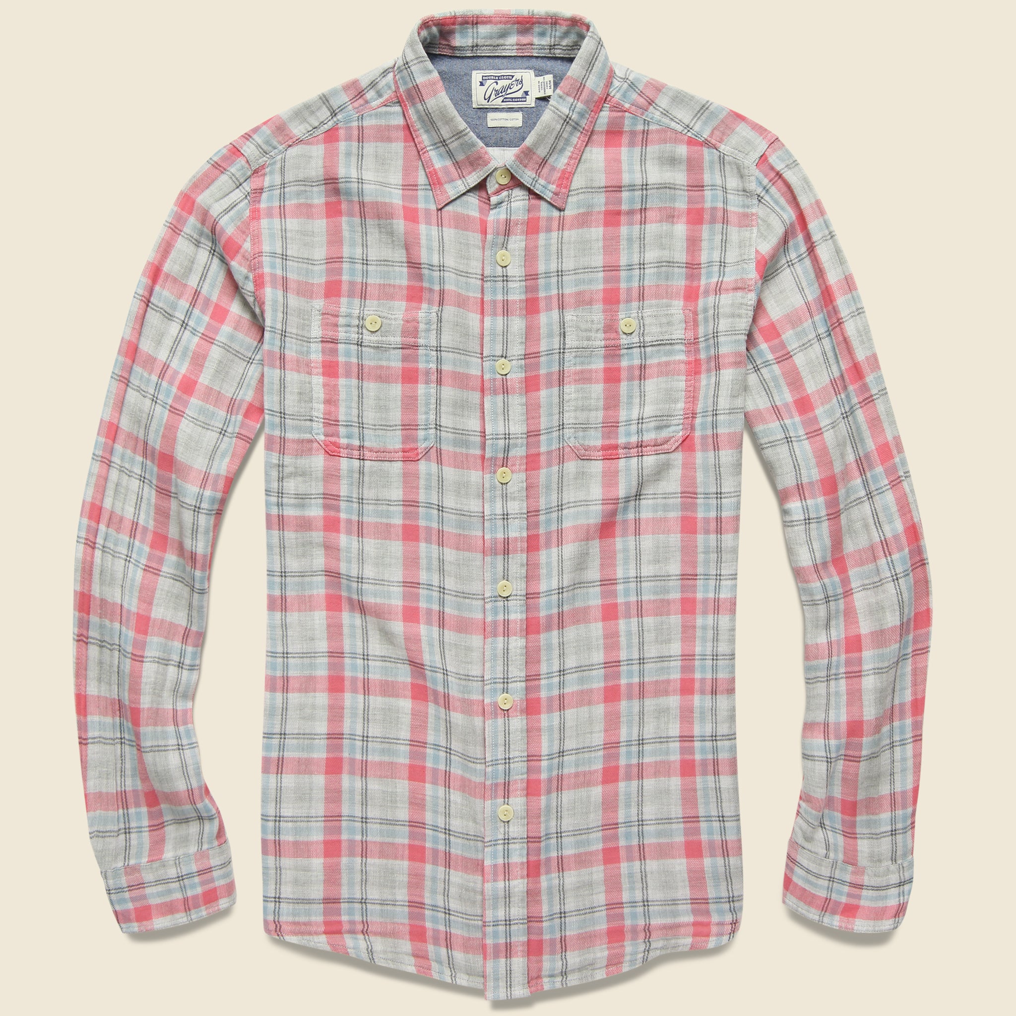 Mason Double Cloth Shirt - Salmon/Blue/Grey - Grayers - STAG Provisions - Tops - L/S Woven - Plaid
