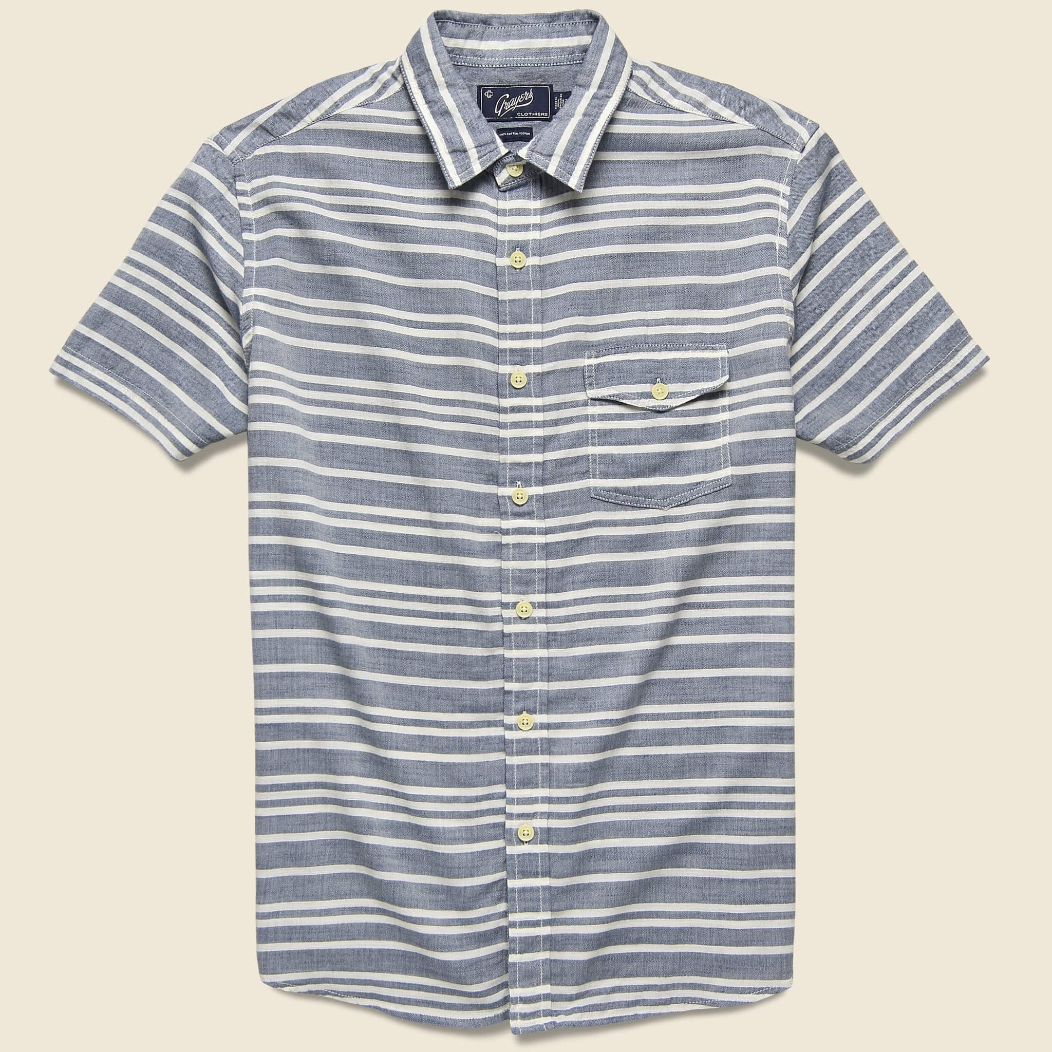 Trevor Horizontal Slub Twill Shirt - Navy/Cream - Grayers - STAG Provisions - Tops - S/S Woven - Stripe