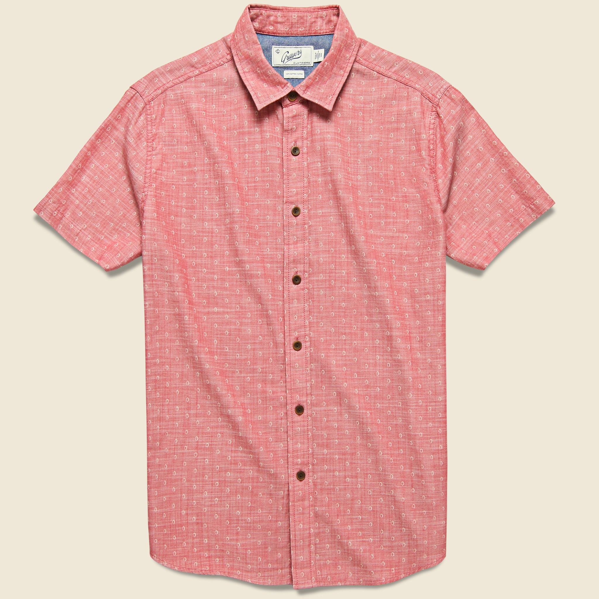 Falling Oval Print Herringbone Shirt - Cranberry/White - Grayers - STAG Provisions - Tops - S/S Woven - Other Pattern