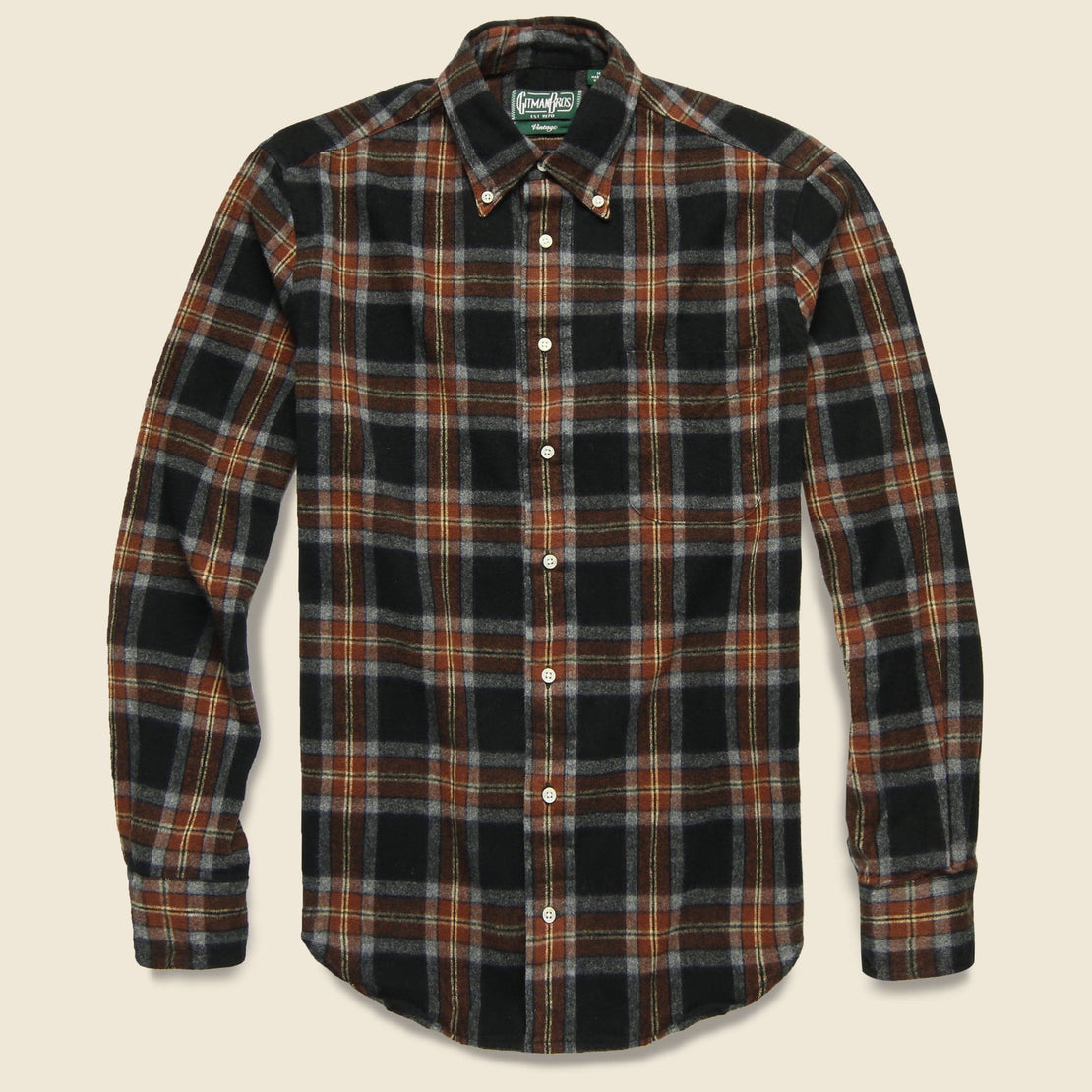 Shaggy Brushed Flannel Oxford Shirt - Rust/Black