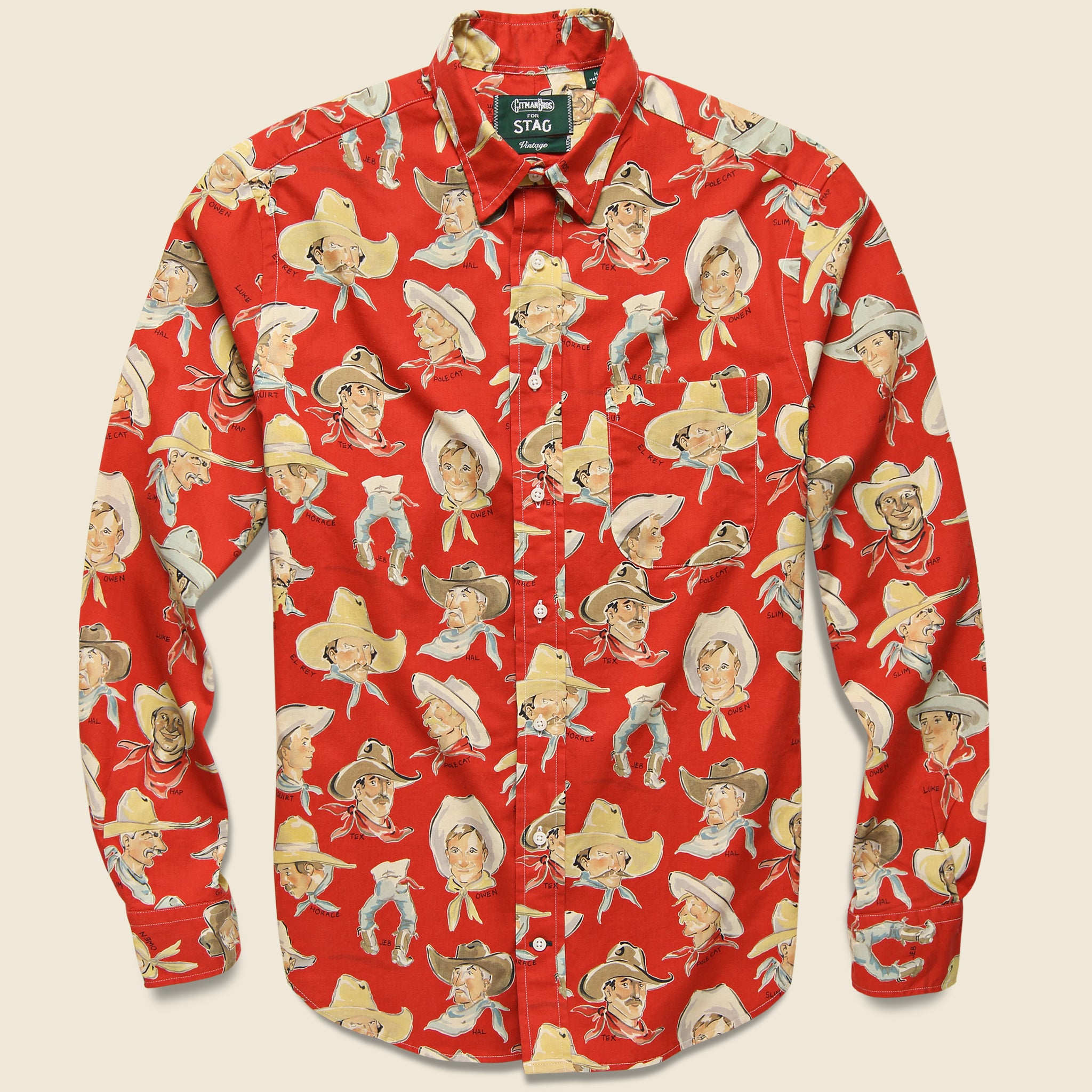 Cowboy Print Shirt - Red - Gitman Vintage - STAG Provisions - Tops - L/S Woven - Other Pattern