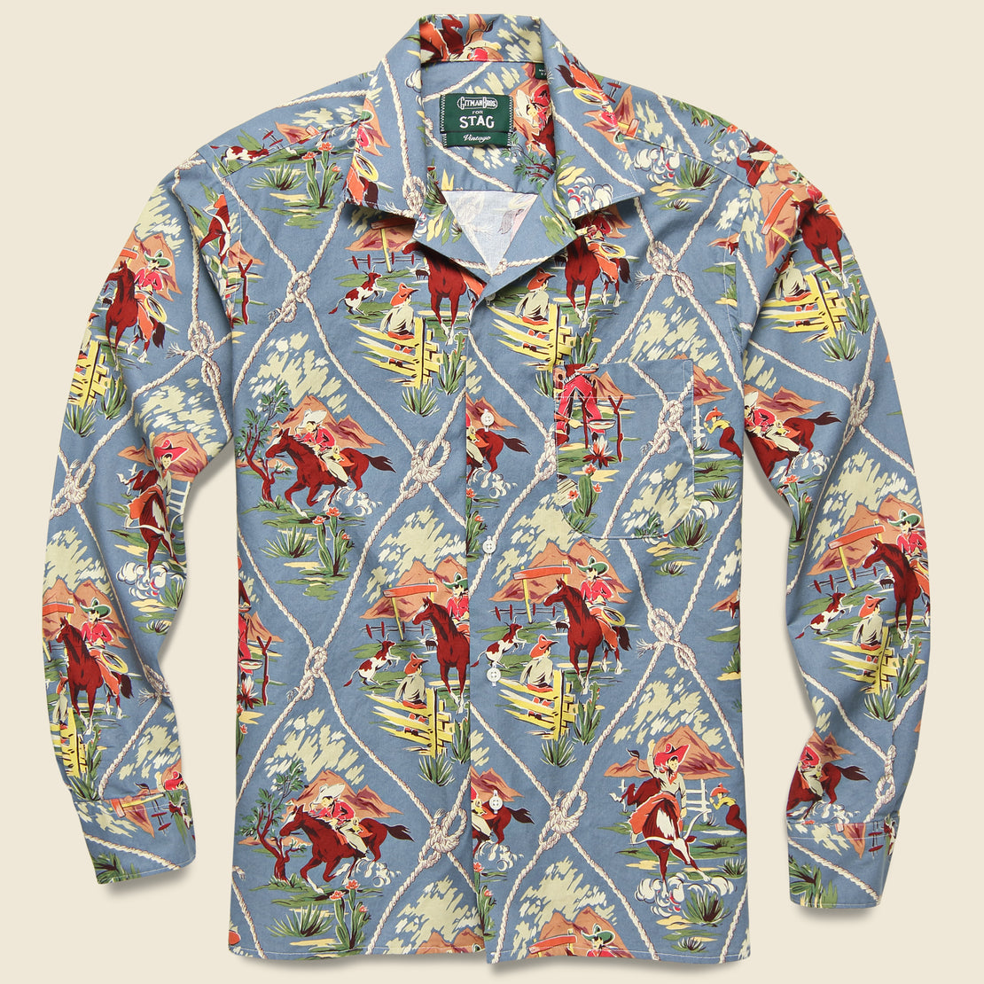 Gitman Vintage Cowboy Print Camp Shirt - Blue