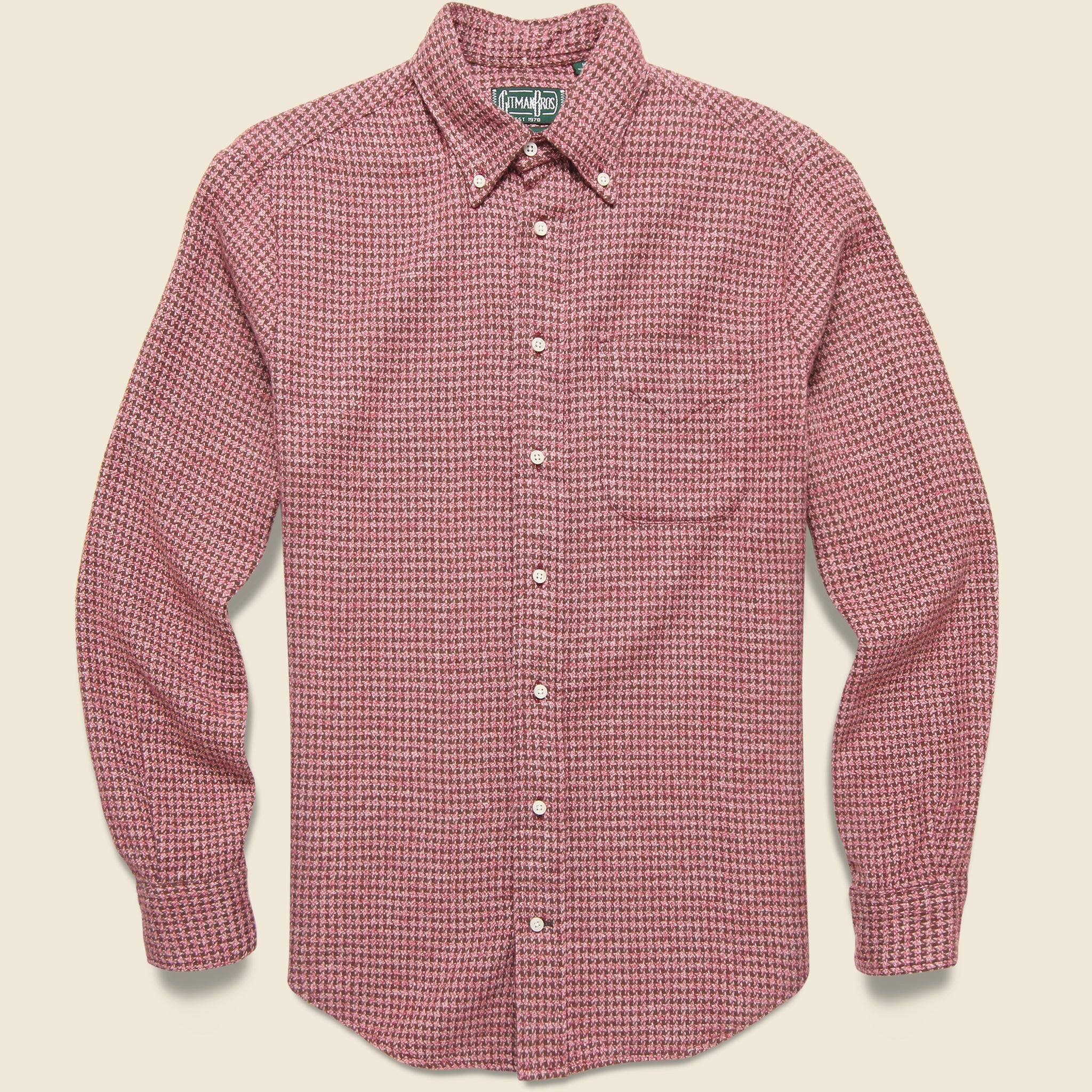 Brushed Houndstooth Flannel Shirt - Burgundy - Gitman Vintage - STAG Provisions - Tops - L/S Woven - Other Pattern