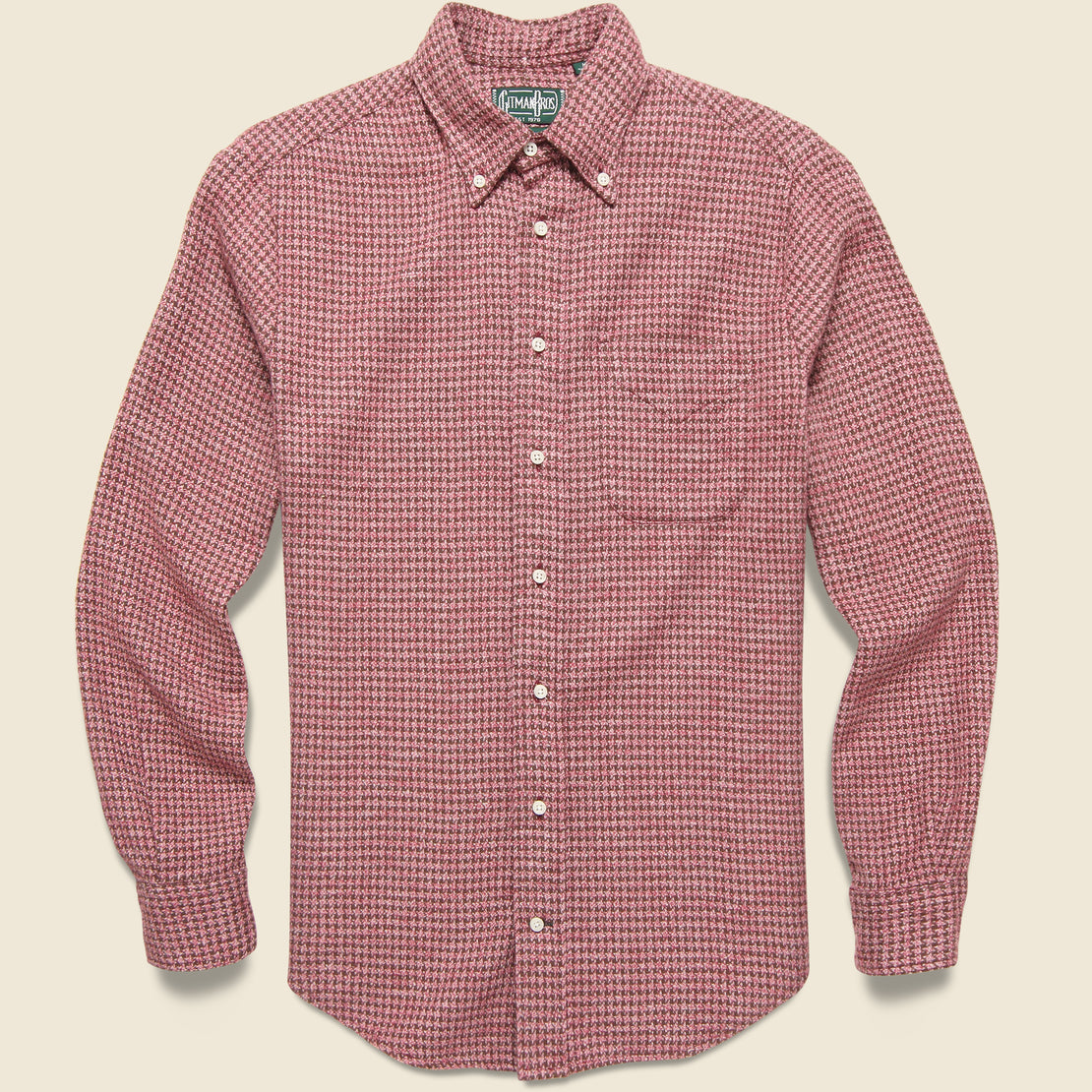Gitman Vintage Brushed Houndstooth Flannel Shirt - Burgundy