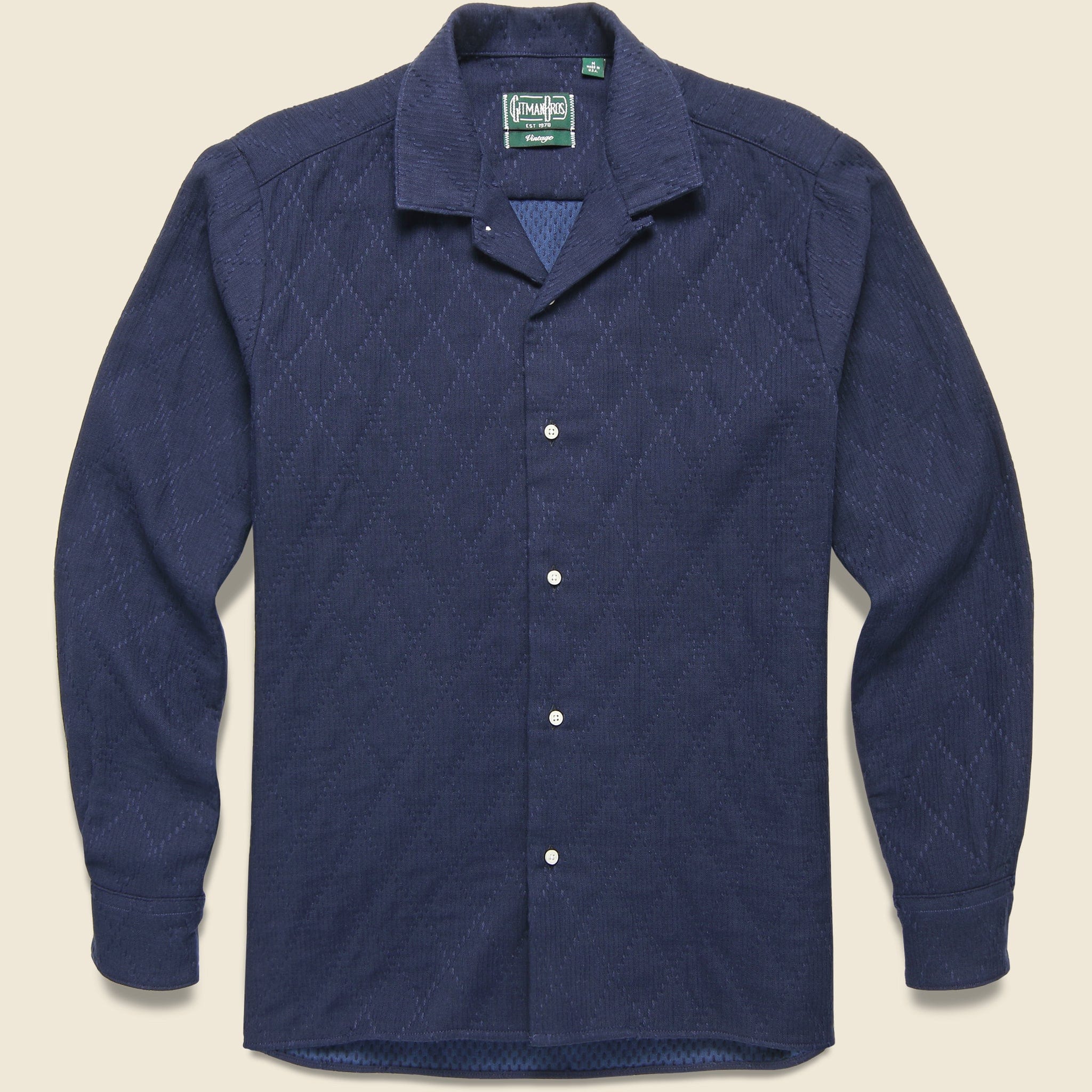 Sashiko Dobby Camp Shirt - Indigo - Gitman Vintage - STAG Provisions - Tops - L/S Woven - Other Pattern