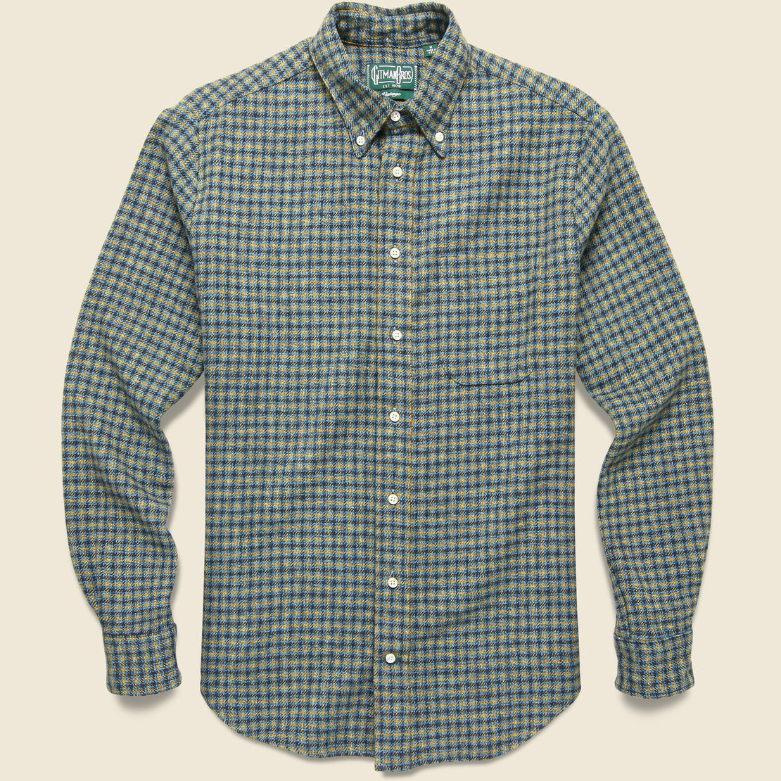 Gitman Vintage Winter Cotton Tweed Check Shirt - Blue/Yellow