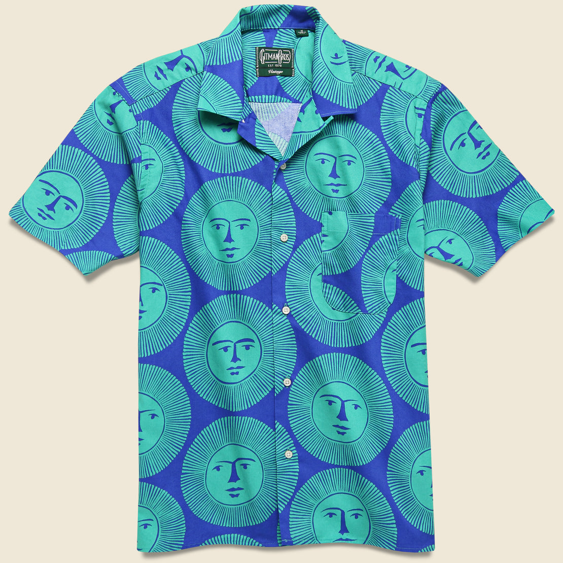 Gitman Vintage Here Comes The Sun Camp Shirt - Green/Blue