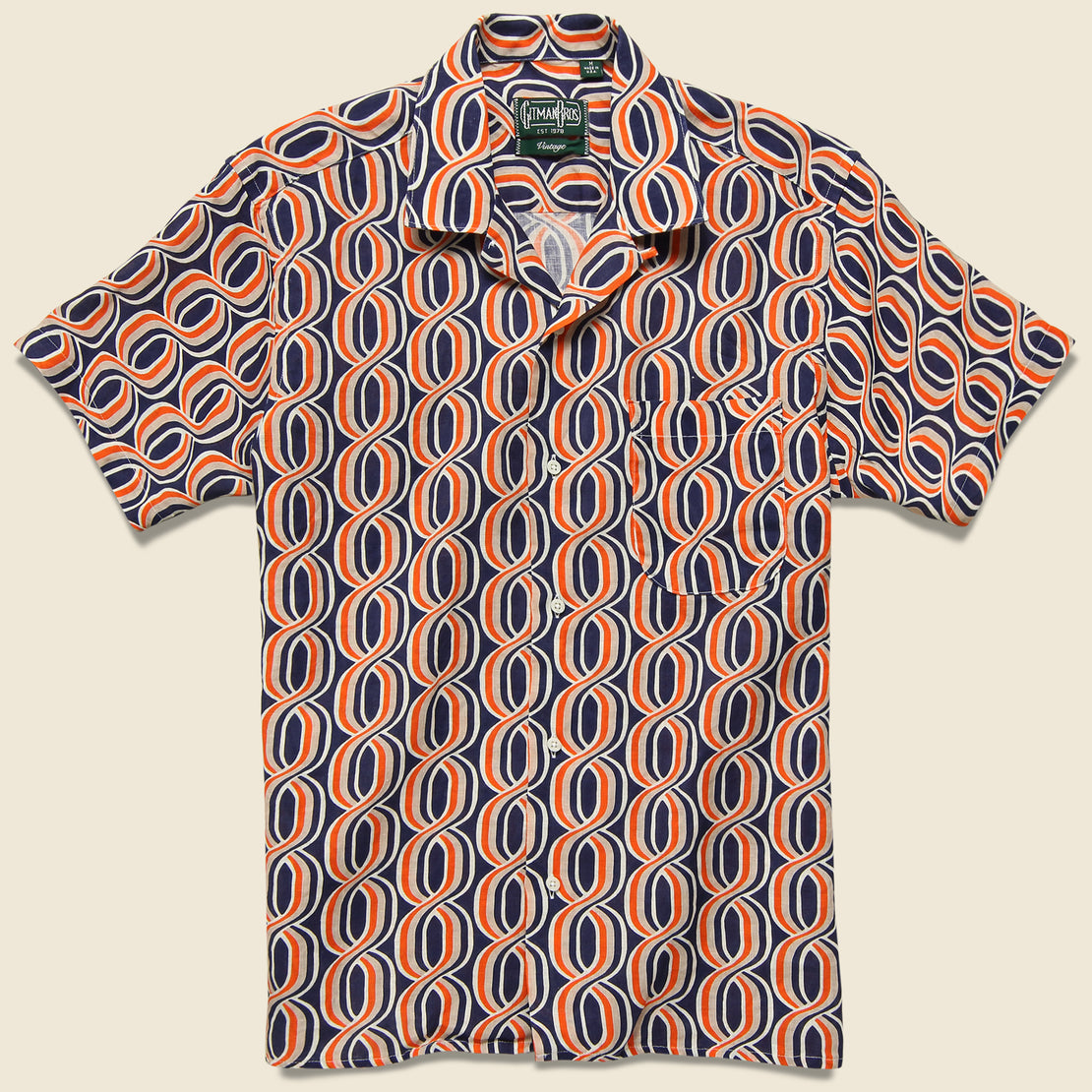 Gitman Vintage Gio Ponti Linen Camp Shirt - Orange/Navy