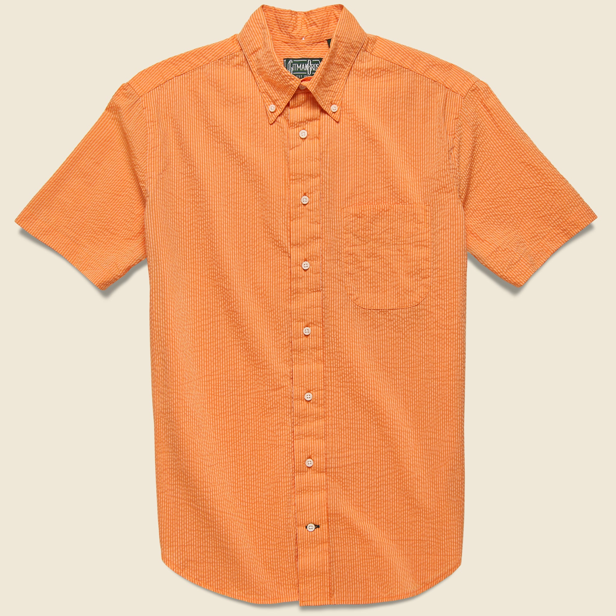Neon Stripe Seersucker Oxford Shirt - Orange - Gitman Vintage - STAG Provisions - Tops - S/S Woven - Other Pattern