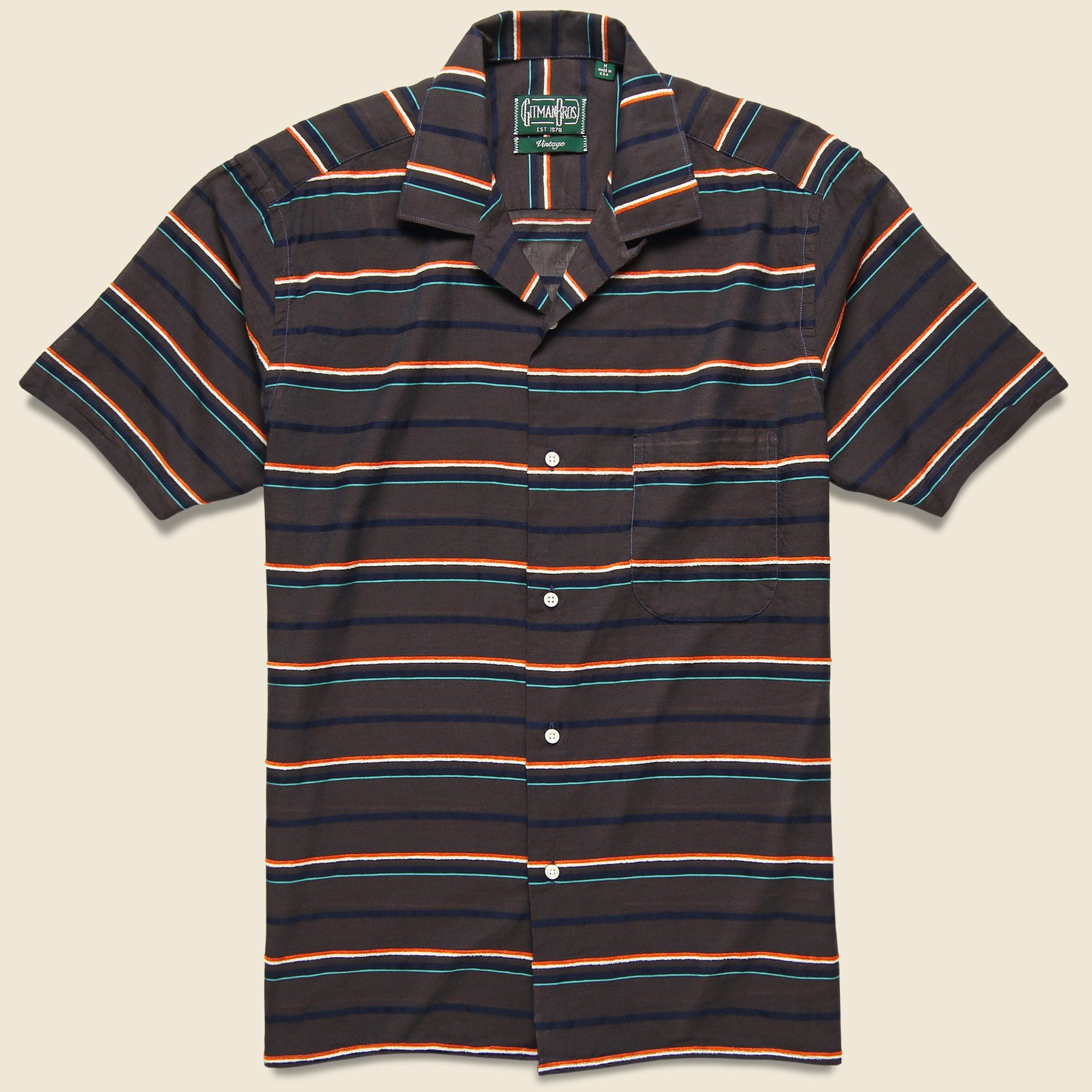 Terry-Cloth Border Barre Camp Shirt - Brown - Gitman Vintage - STAG Provisions - Tops - S/S Woven - Stripe