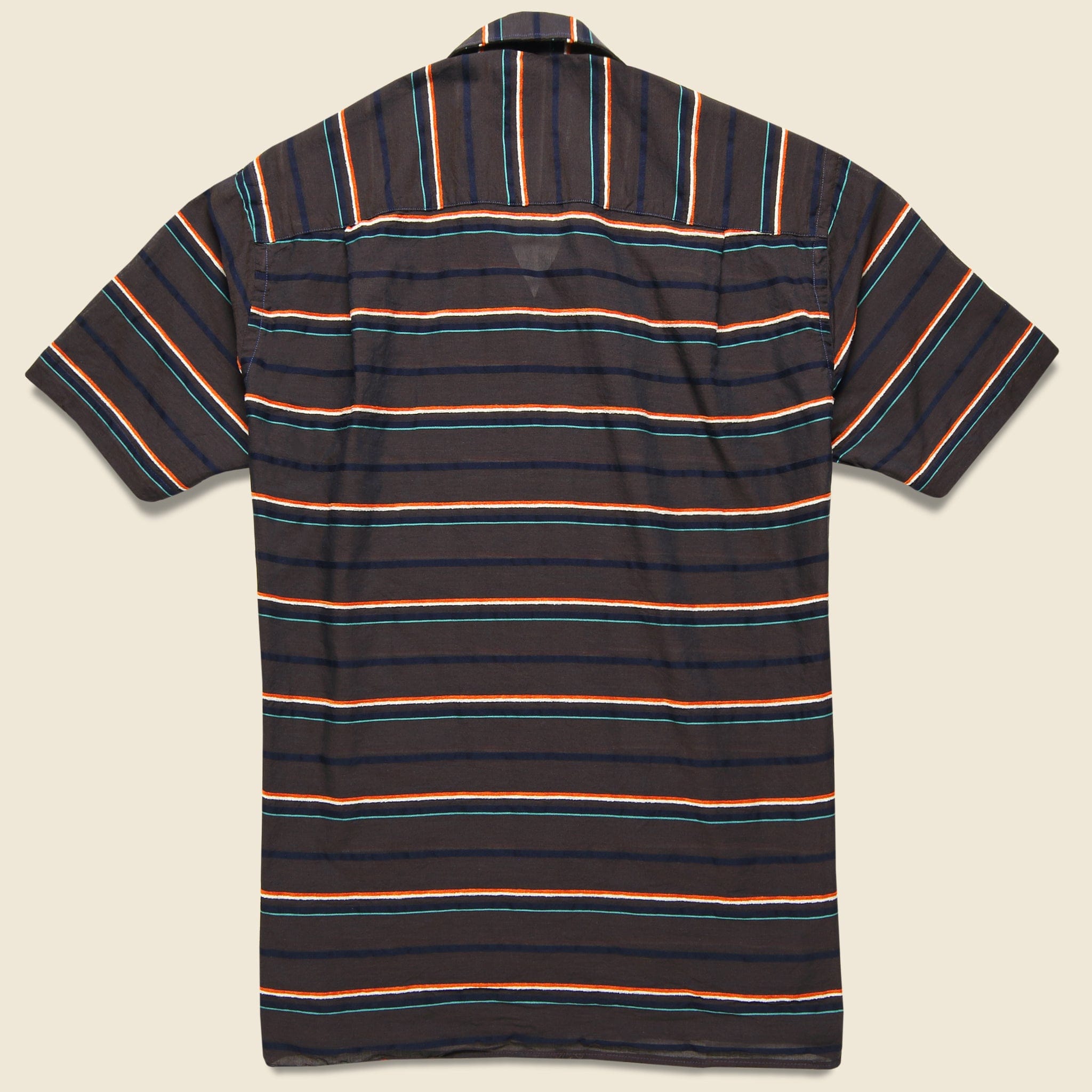 Terry-Cloth Border Barre Camp Shirt - Brown - Gitman Vintage - STAG Provisions - Tops - S/S Woven - Stripe