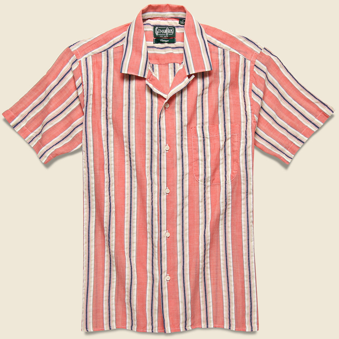 Gitman Vintage Awning Stripe Camp Shirt - Pink
