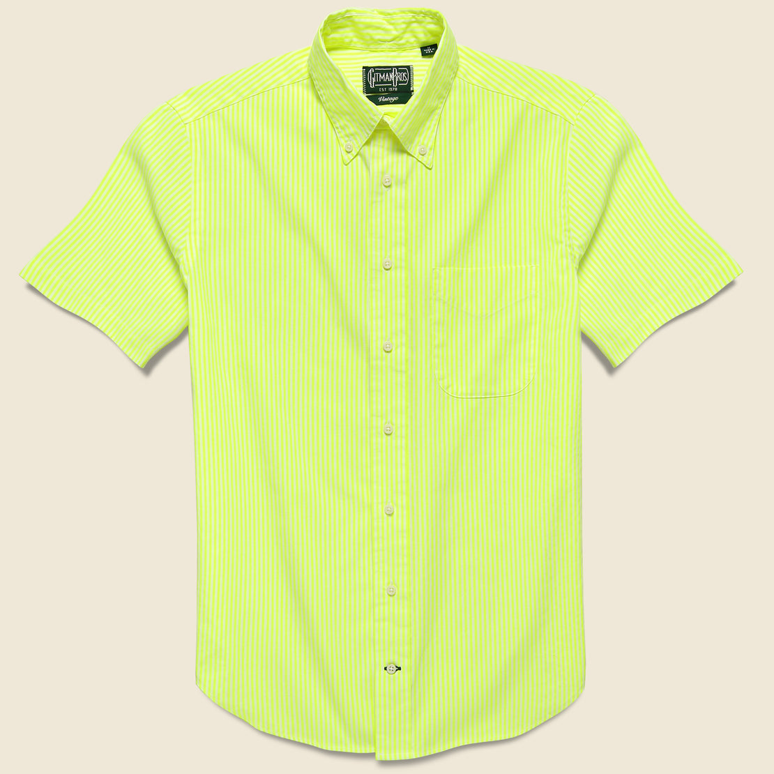 Gitman Vintage American Neon Awning Stripe Oxford Shirt - Yellow