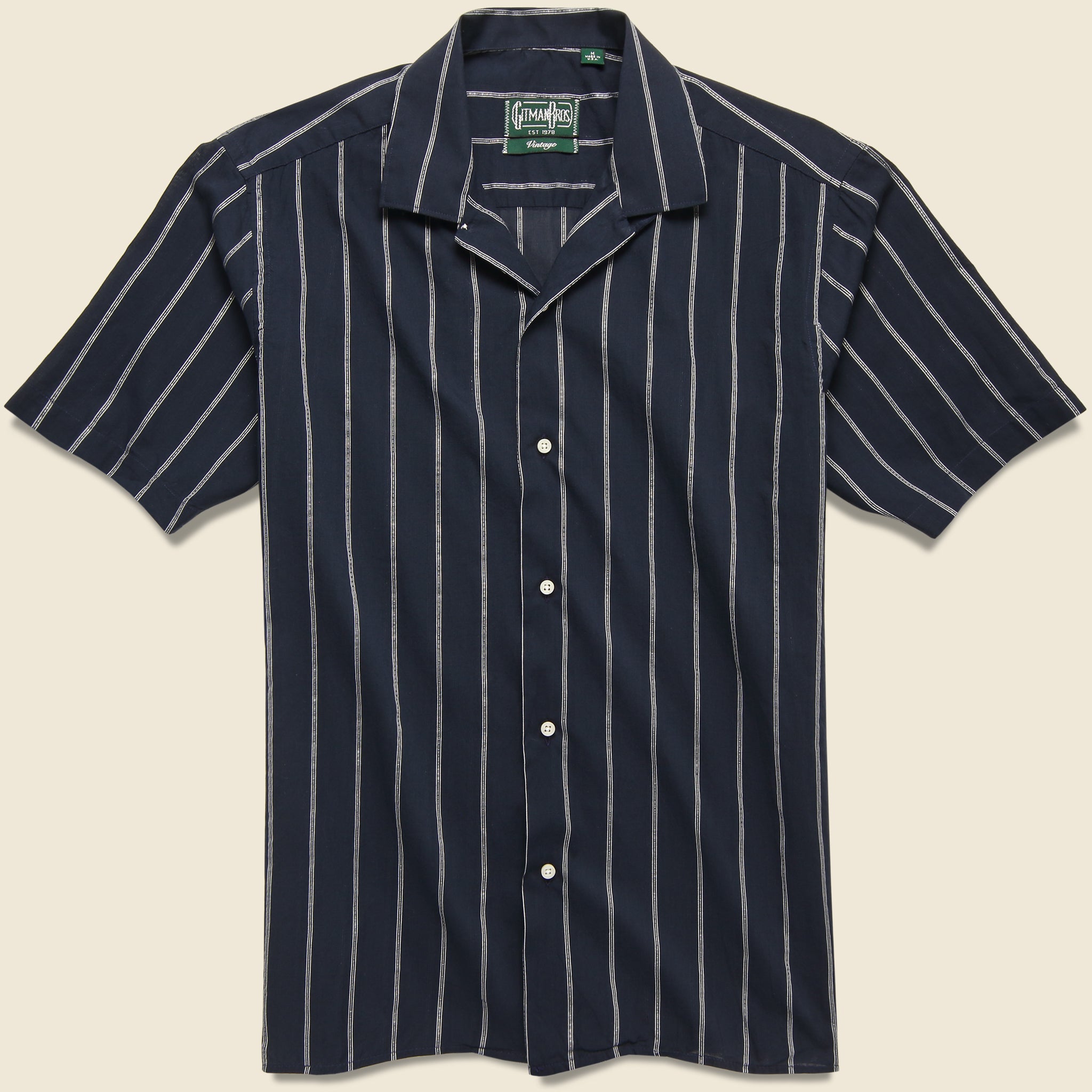 Metalic Stripe Camp Shirt - Navy - Gitman Vintage - STAG Provisions - Tops - S/S Woven - Stripe