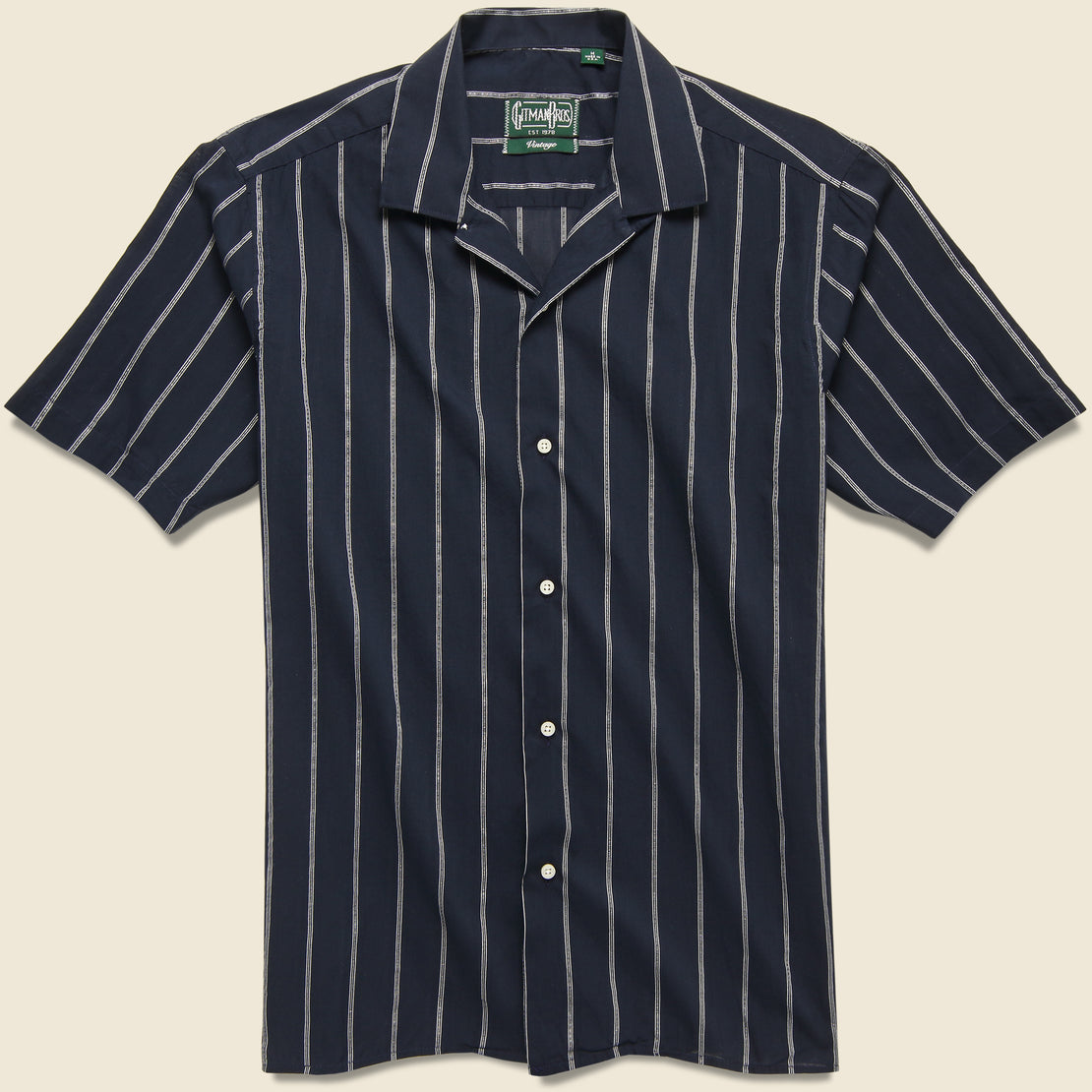 Gitman Vintage Metalic Stripe Camp Shirt - Navy