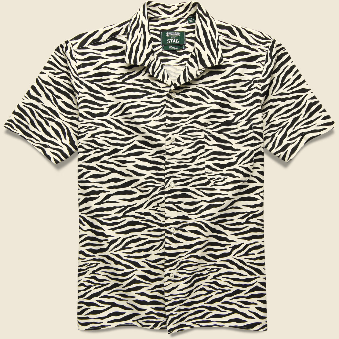 Gitman Vintage Camp Collar Zebra Print Shirt - Black/White