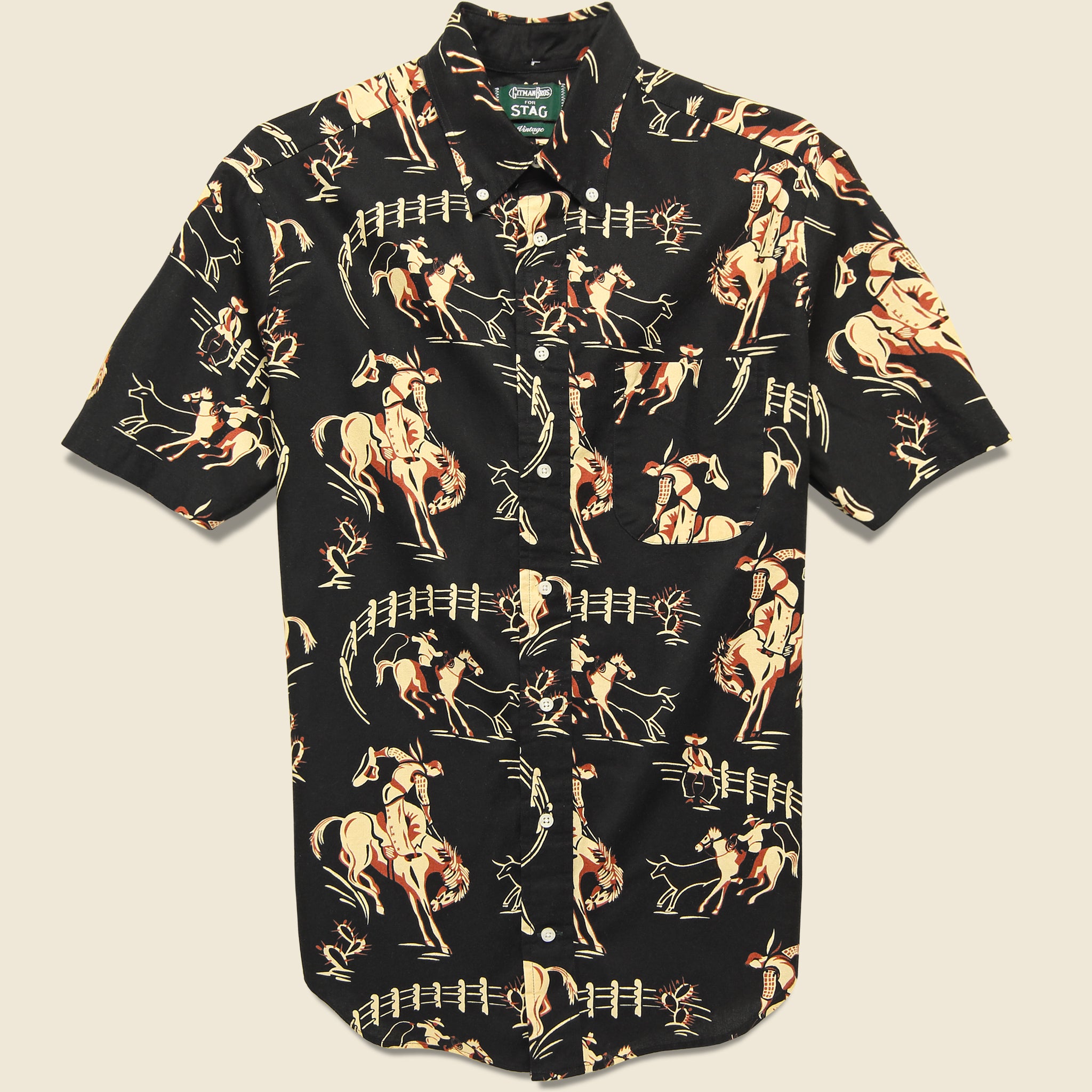 Cowboy Print Shirt - Black - Gitman Vintage - STAG Provisions - Tops - S/S Woven - Other Pattern
