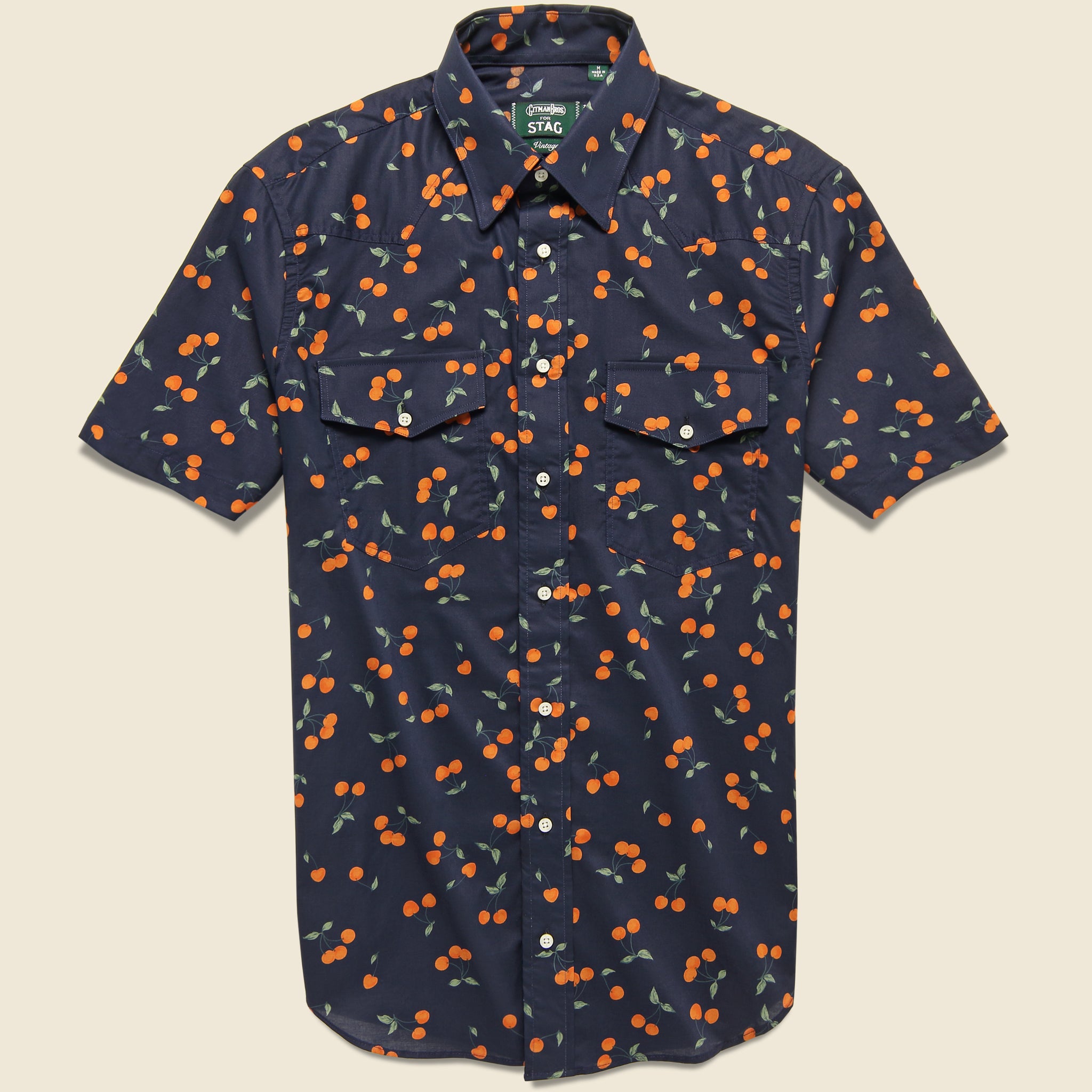 Cherry Print Shirt - Navy - Gitman Vintage - STAG Provisions - Tops - S/S Woven - Other Pattern
