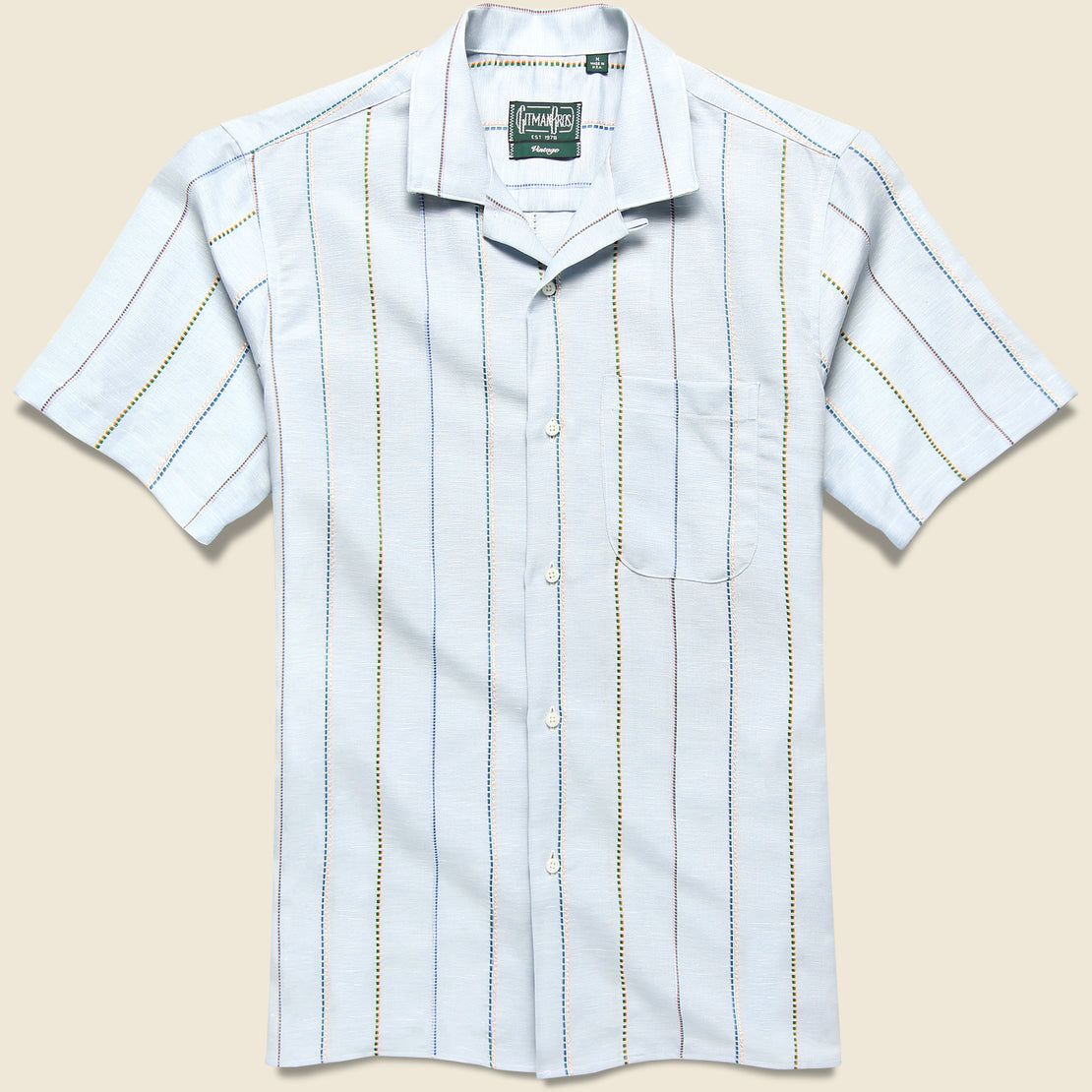 Gitman Vintage Tencel/Linen Woven Stripe Shirt - Blue/Brown