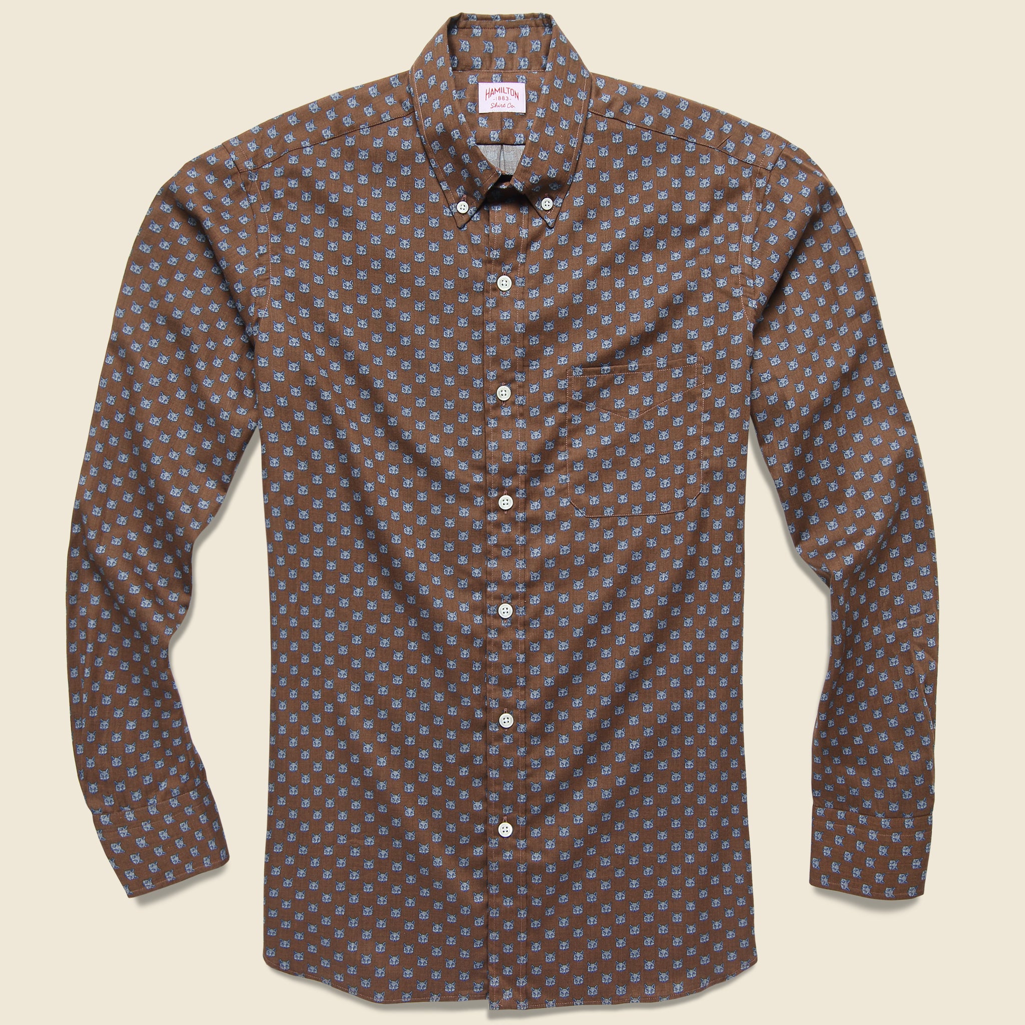 Fox Print Herringbone Shirt - Brown - Hamilton Shirt Co. - STAG Provisions - Tops - L/S Woven - Other Pattern