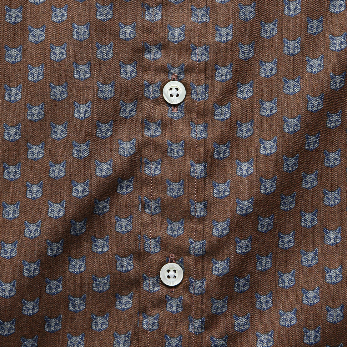 Fox Print Herringbone Shirt - Brown - Hamilton Shirt Co. - STAG Provisions - Tops - L/S Woven - Other Pattern