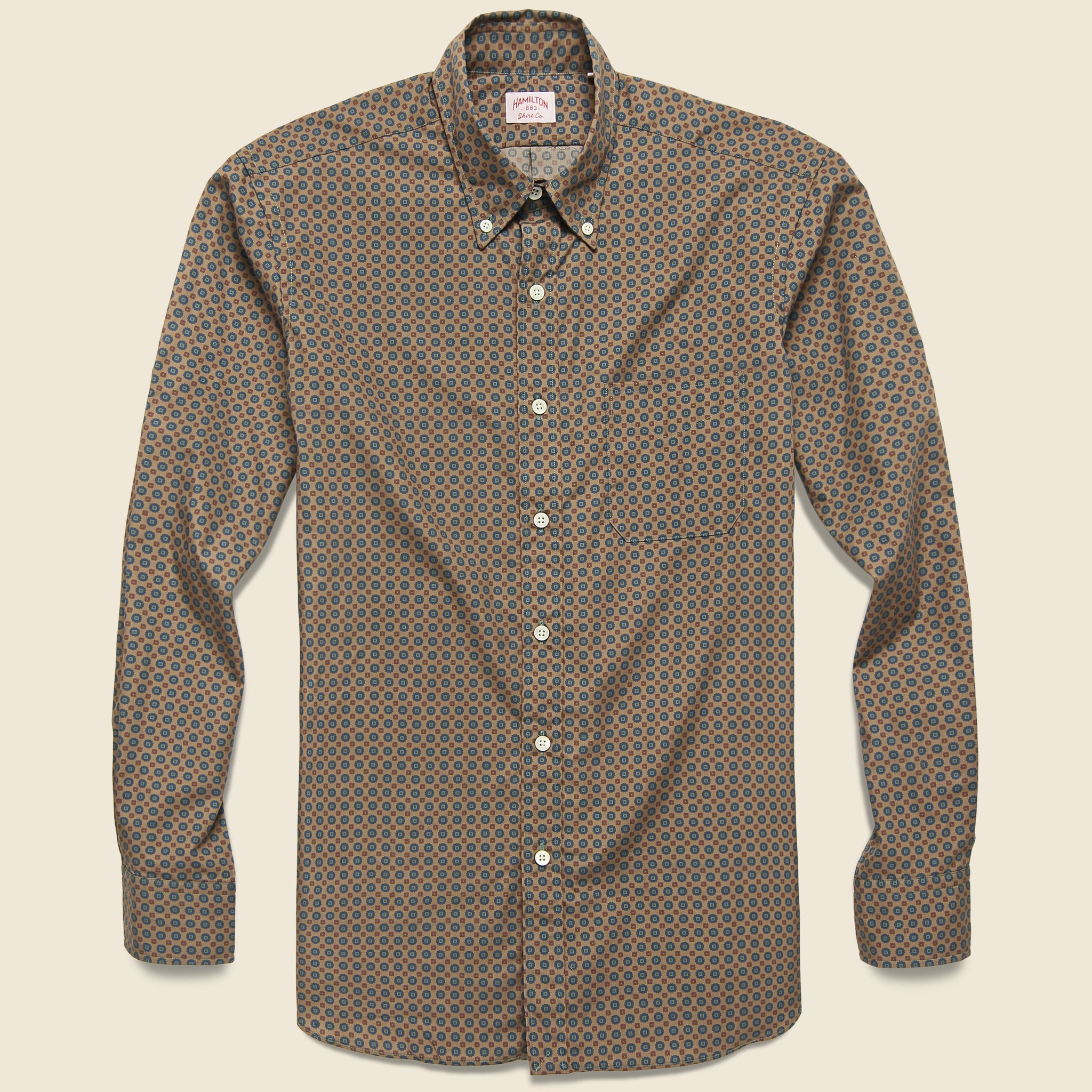 Printed Twill Shirt - Khaki/Green/Orange - Hamilton Shirt Co. - STAG Provisions - Tops - L/S Woven - Other Pattern