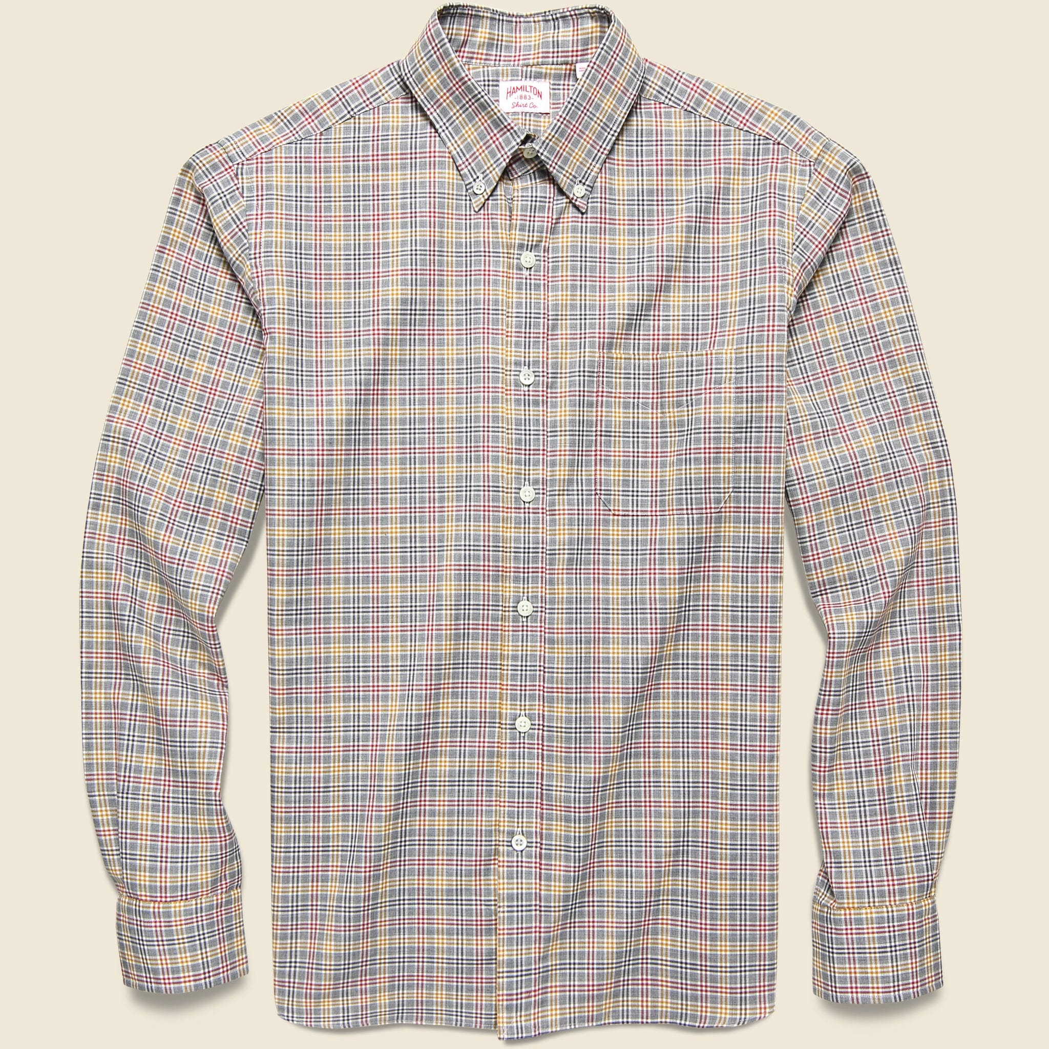 Small Check Plaid Melange Shirt - Grey/Gold/Brick - Hamilton Shirt Co. - STAG Provisions - Tops - L/S Woven - Plaid
