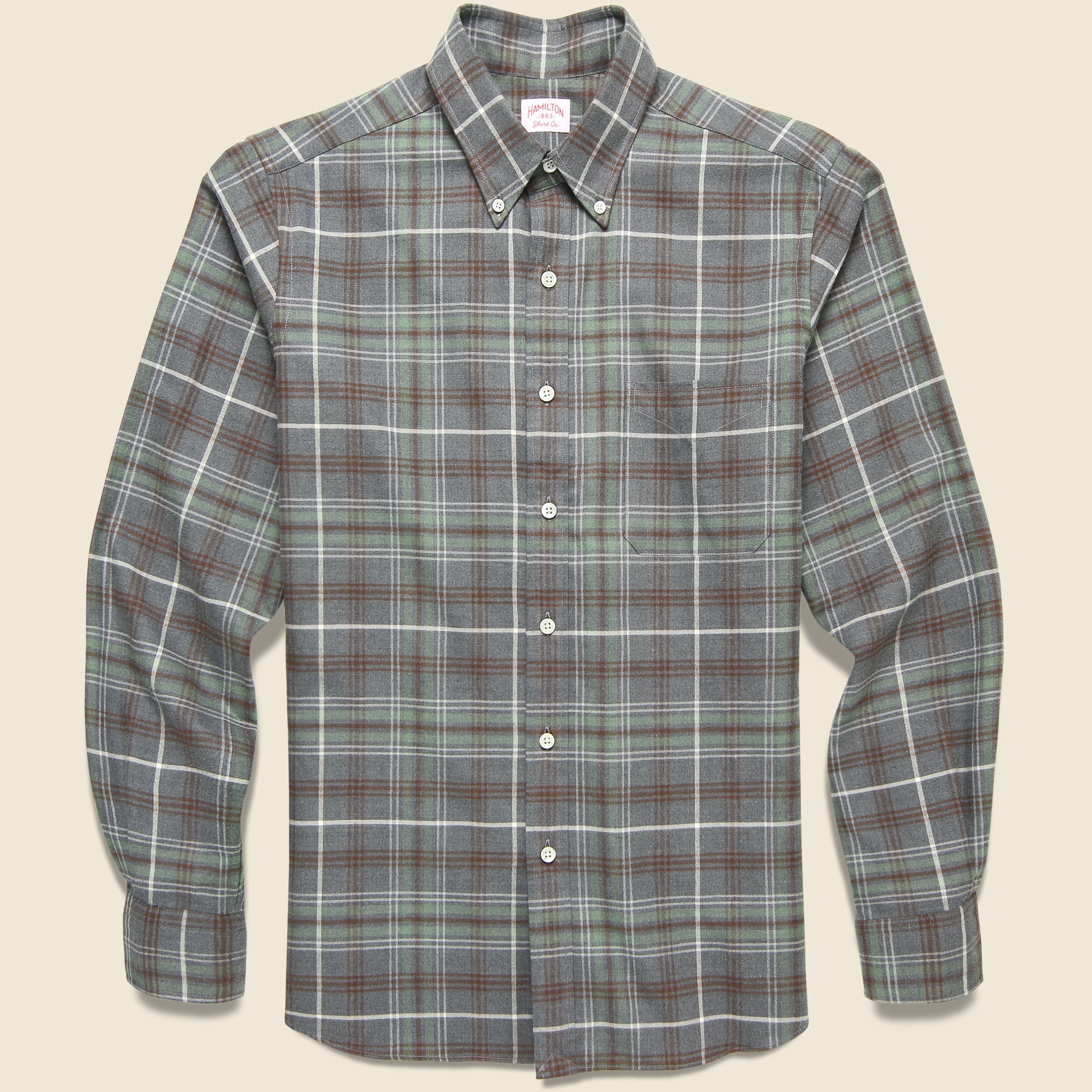 Brushed Plaid Shirt - Moss/Brown/Ecru - Hamilton Shirt Co. - STAG Provisions - Tops - L/S Woven - Plaid