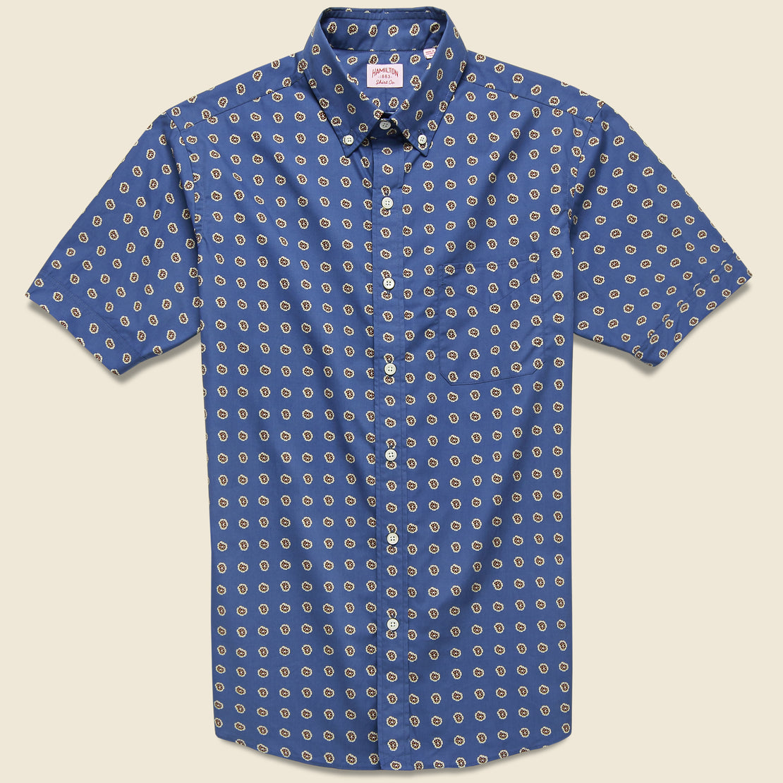 Hamilton Shirt Co. Poplin Paisley Print Shirt - Dusty Blue/Brown