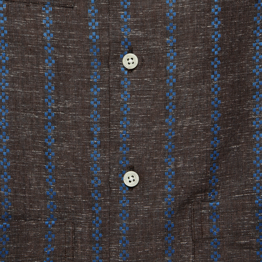 Embroidered Stripe Guayabera Shirt - Brown/Blue