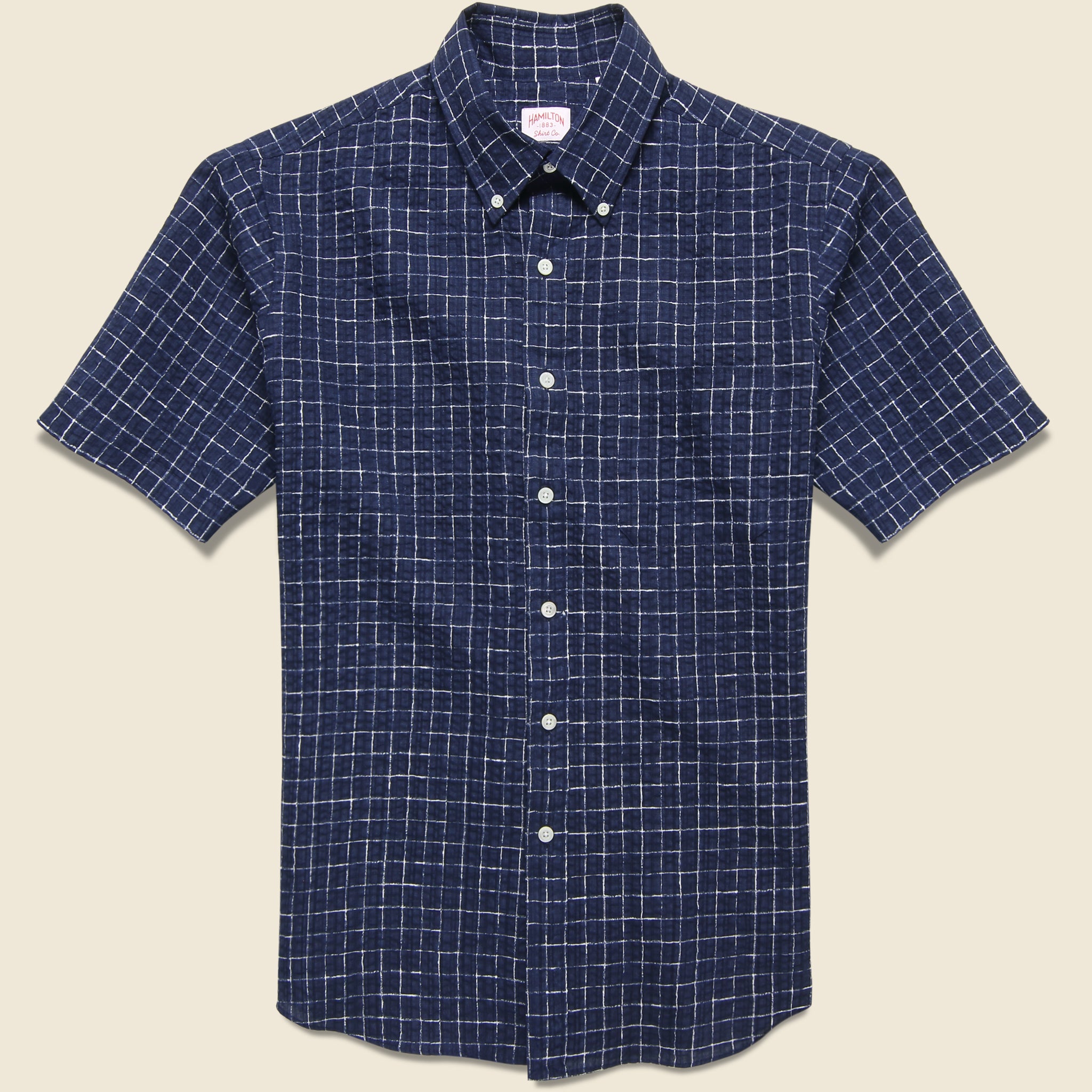 Crinkled Check Shirt - Navy/White - Hamilton Shirt Co. - STAG Provisions - Tops - S/S Woven - Seersucker