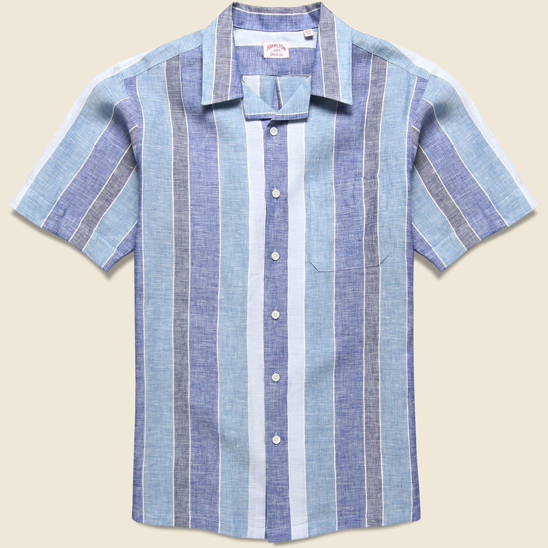 Hamilton Shirt Co. Wide Stripe Linen Camp Shirt - Blue/White