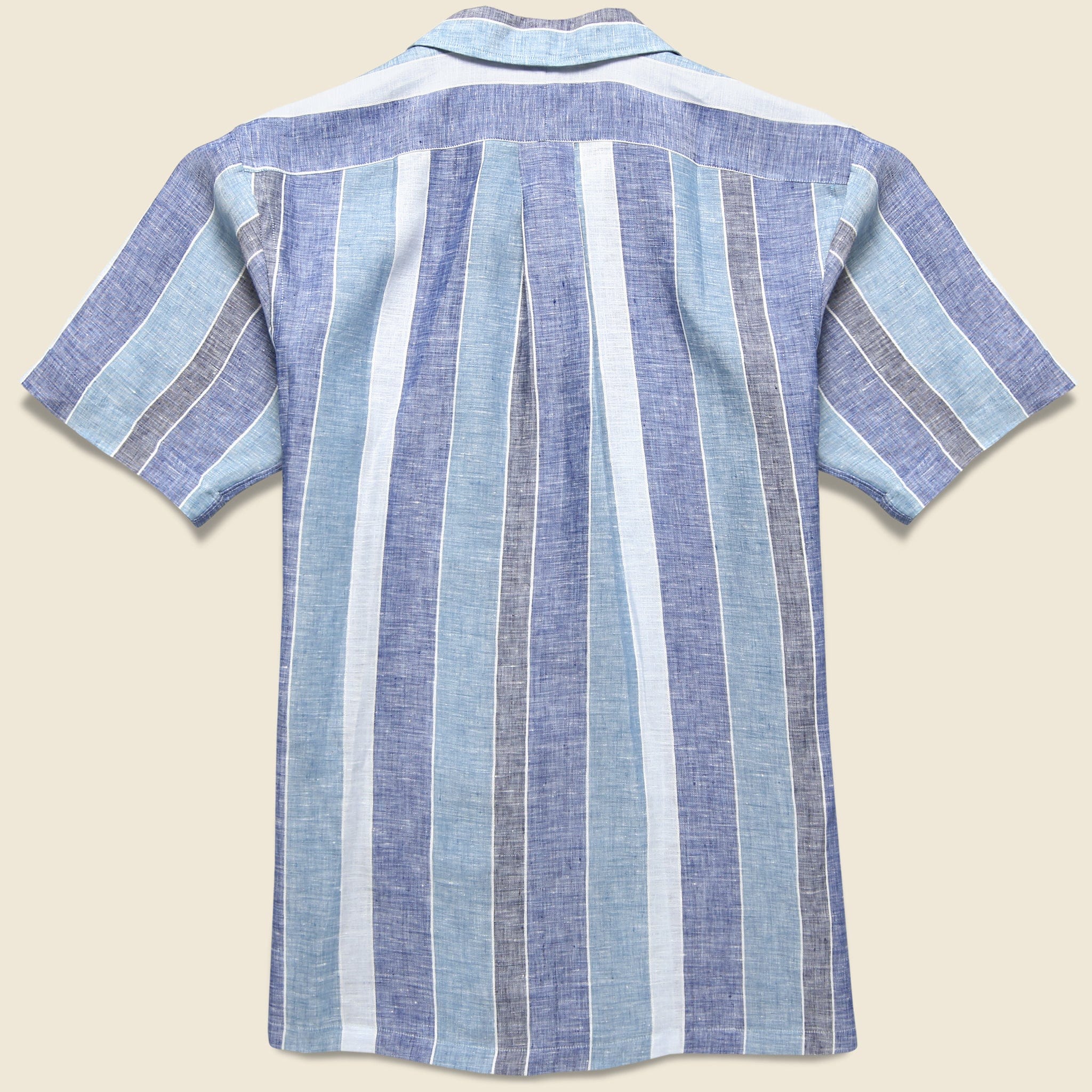 
                          Wide Stripe Linen Camp Shirt - Blue/White - Hamilton Shirt Co. - STAG Provisions - Tops - S/S Woven - Stripe
                        