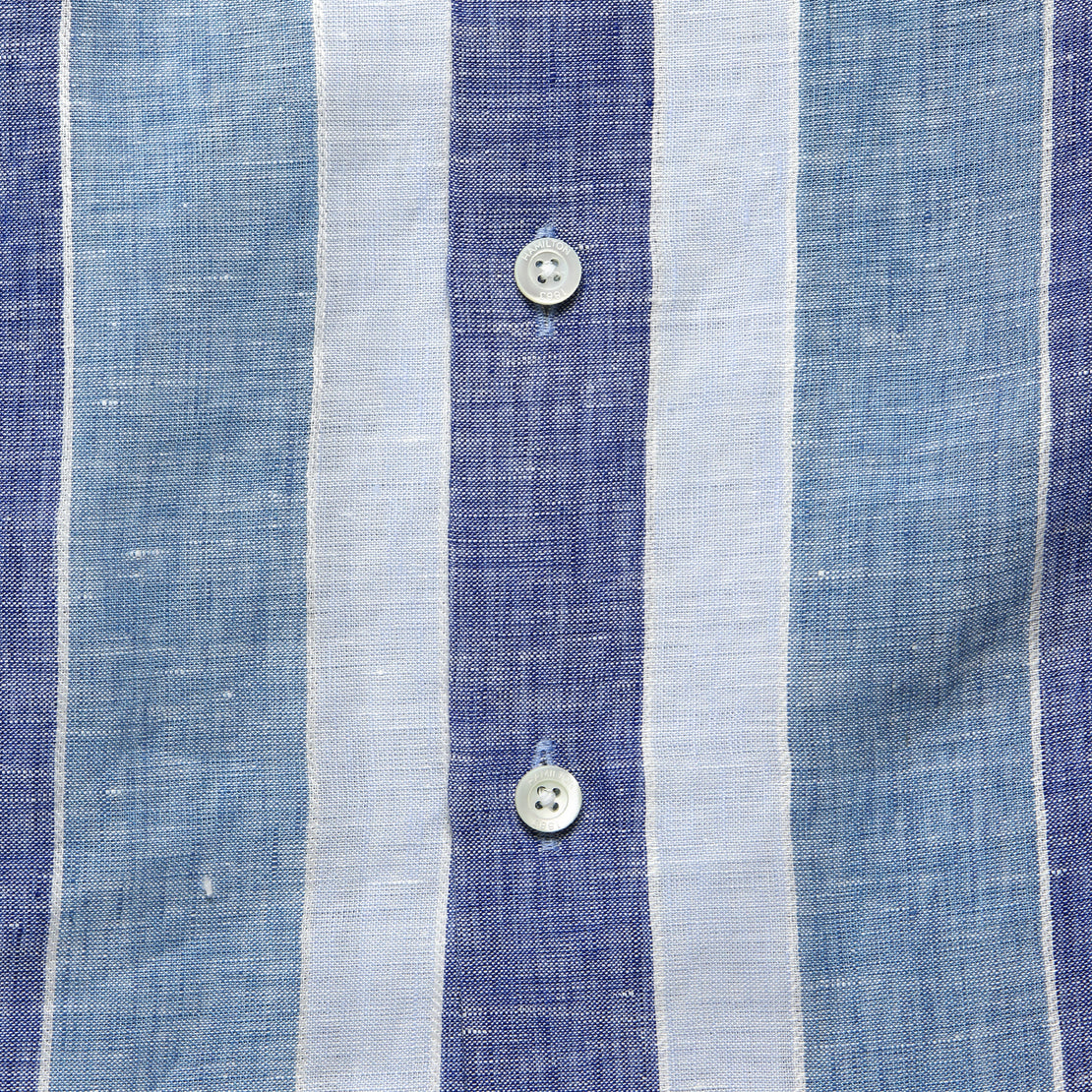 Wide Stripe Linen Camp Shirt - Blue/White - Hamilton Shirt Co. - STAG Provisions - Tops - S/S Woven - Stripe
