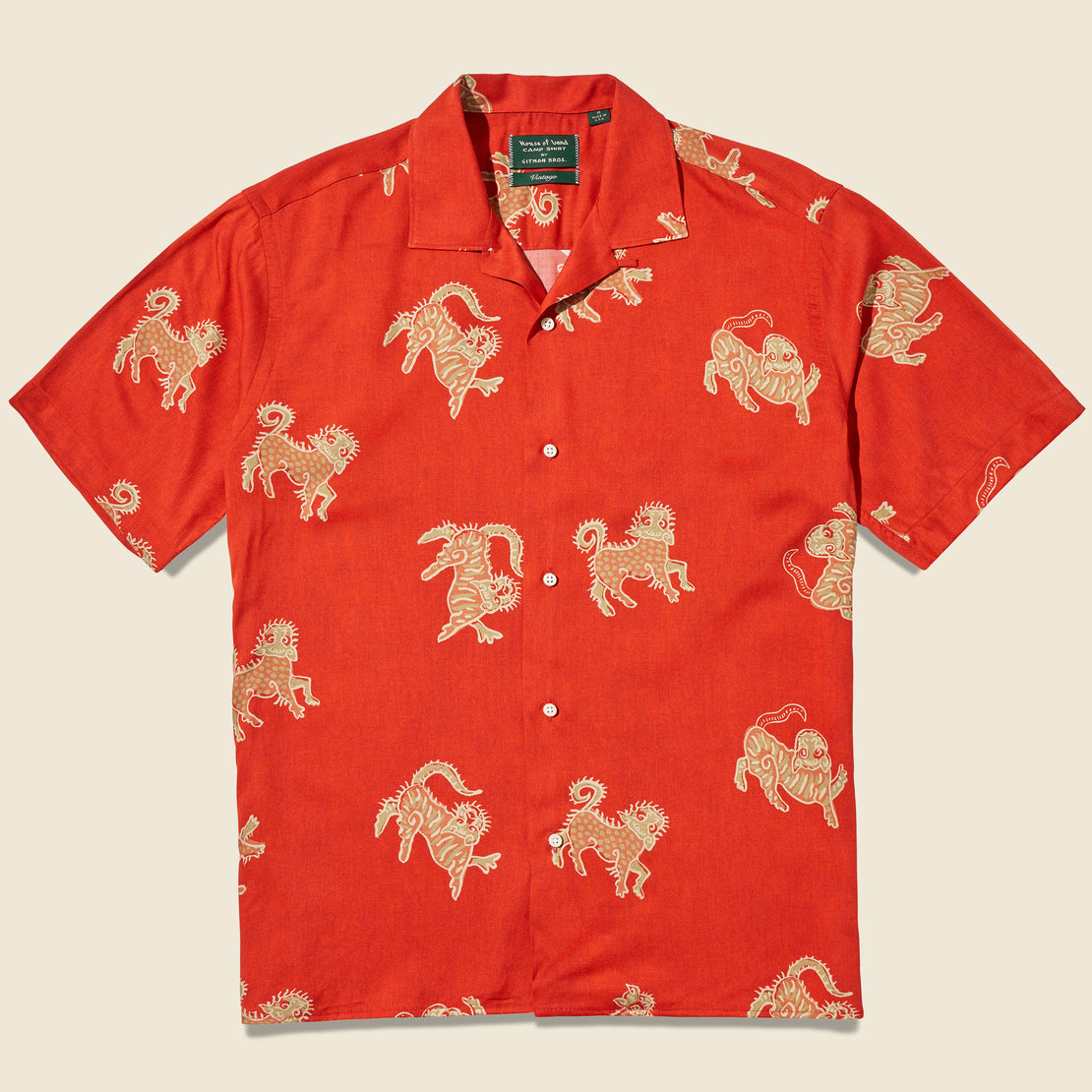 House of LAND x Gitman Vintage Bali Tiger Print Shirt - Red