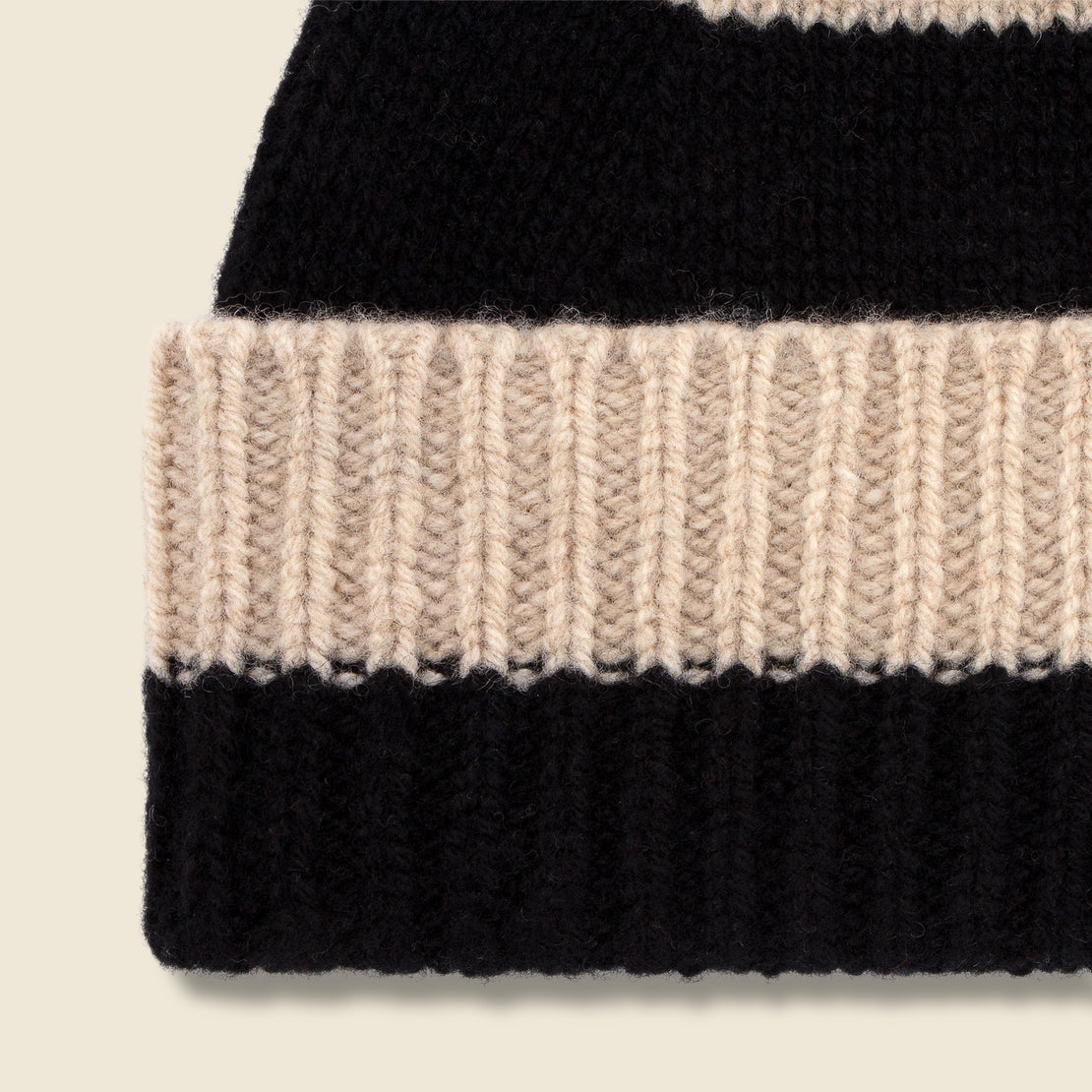 Stripe Pompom Hat - Black/Oatmeal - Jo Gordon - STAG Provisions - Accessories - Scarves