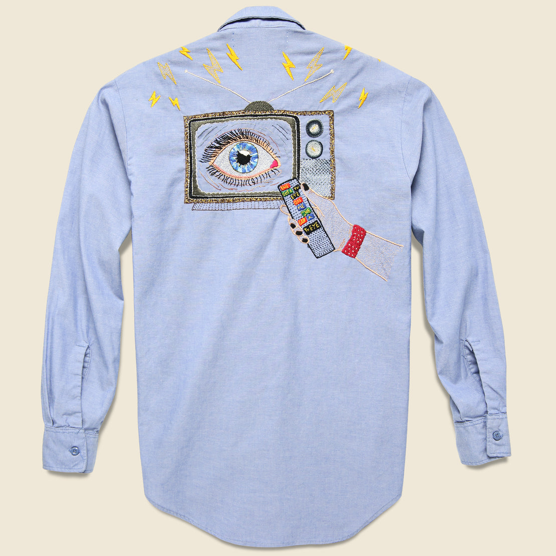Jolly Knot Club Embroidered Chambray Shirt - She Got a TV Eye on Me