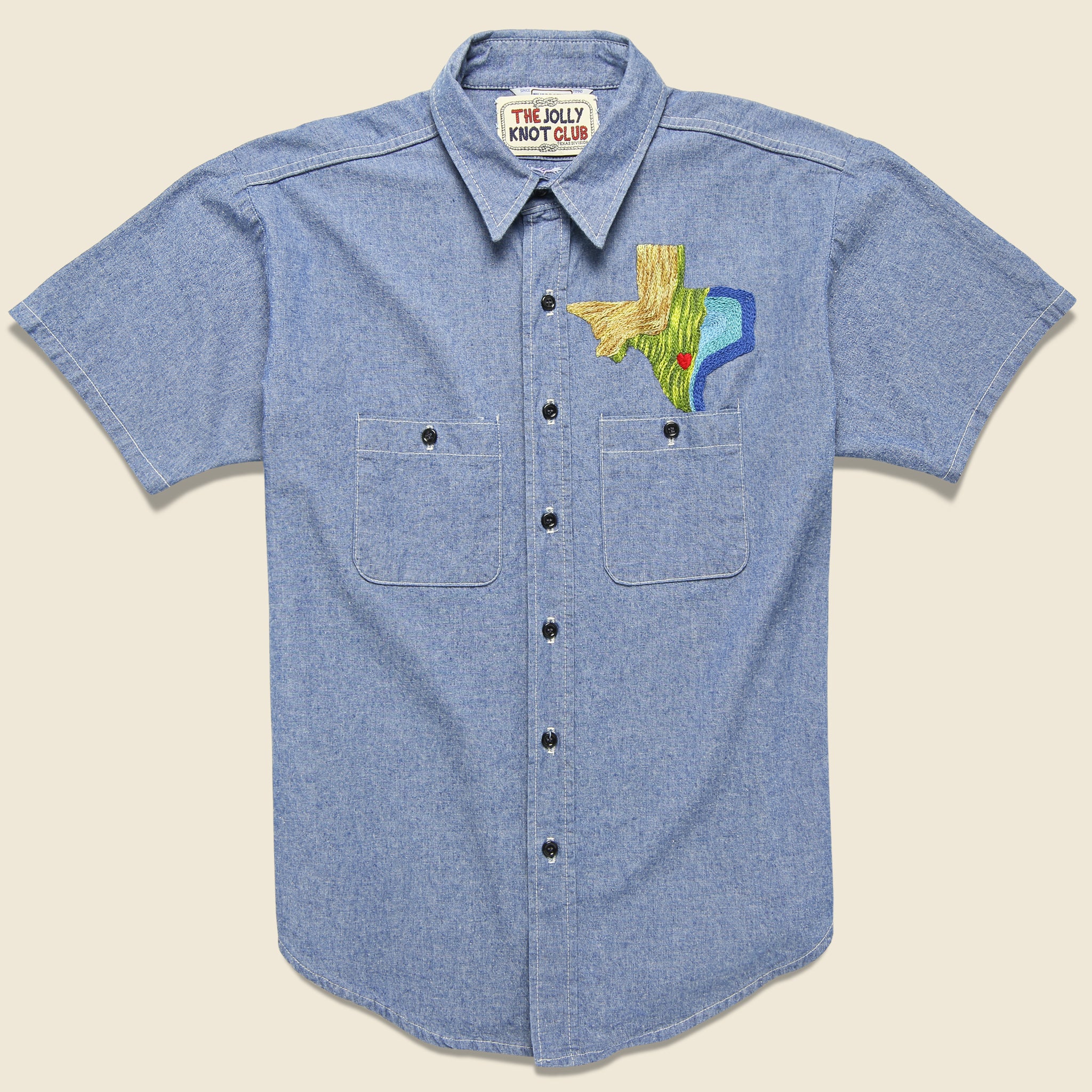 
                          Embroidered Chambray Shirt - The Stars at Night - Jolly Knot Club - STAG Provisions - One &amp; Done - Apparel
                        