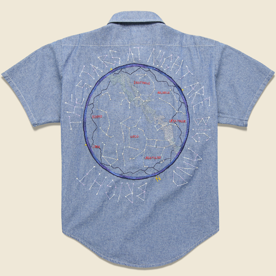 Jolly Knot Club Embroidered Chambray Shirt - The Stars at Night